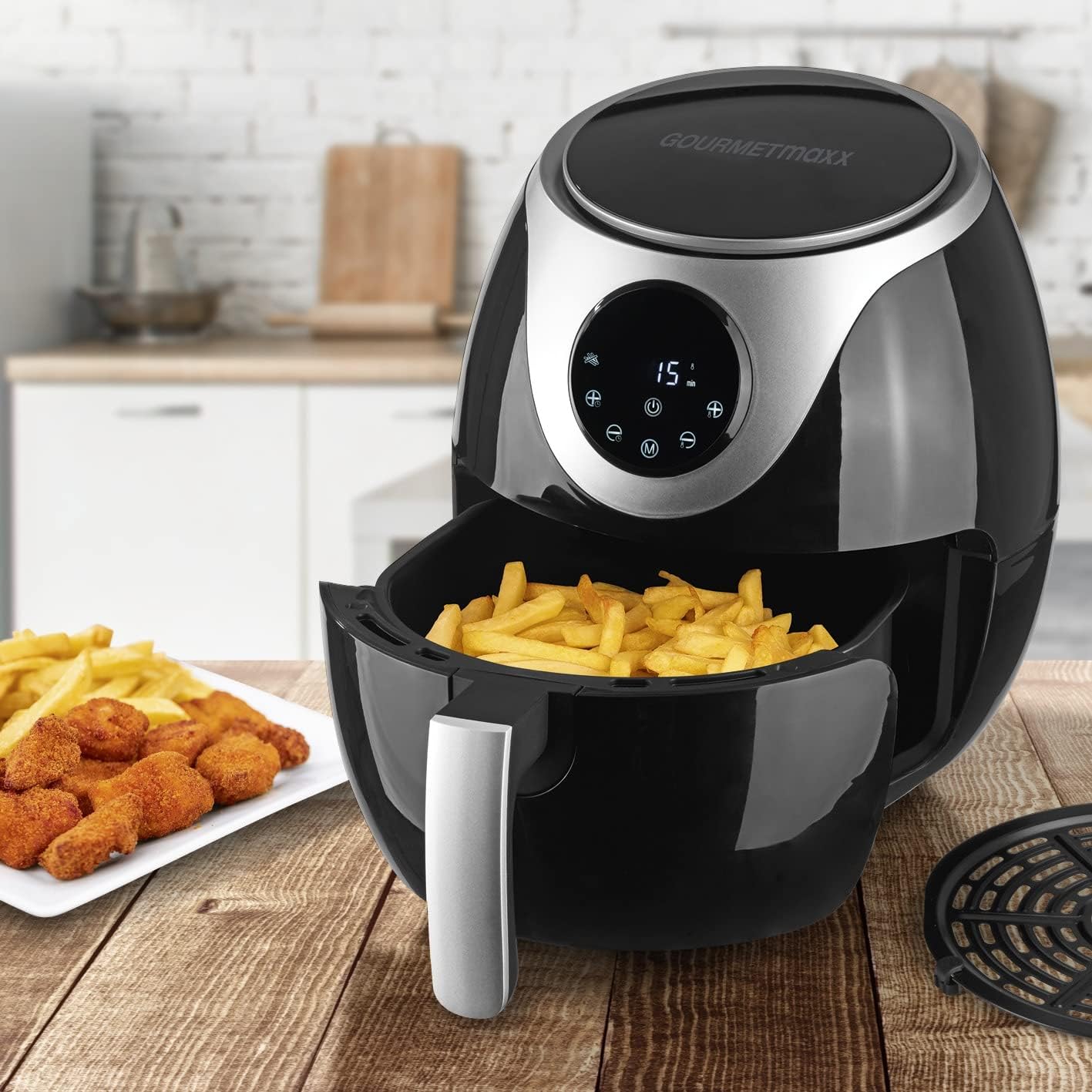 GOURMETmaxx Heißluft-Fritteuse Digital | 60 Min Timerfunktion und automatische Abschaltung | Fett- und geruchsarme Zubereitung mit 6 Programmen | 3 Liter Fassungsvermögen [schwarz]... — Ansicht 6