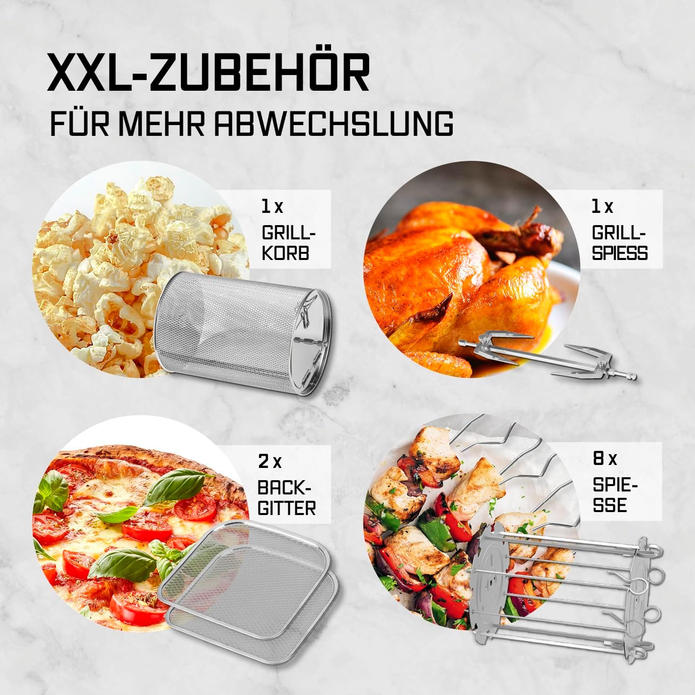 GOURMETmaxx Heißluftfritteuse 12 L Airfryer | Fritteuse mit 9 Funktionen, Touchdisplay, Dreh- & Schaschlikspießen | 10 Programme inkl. Pizza | Minibackofen 1700 W – nahezu ohne Öl — Ansicht 4