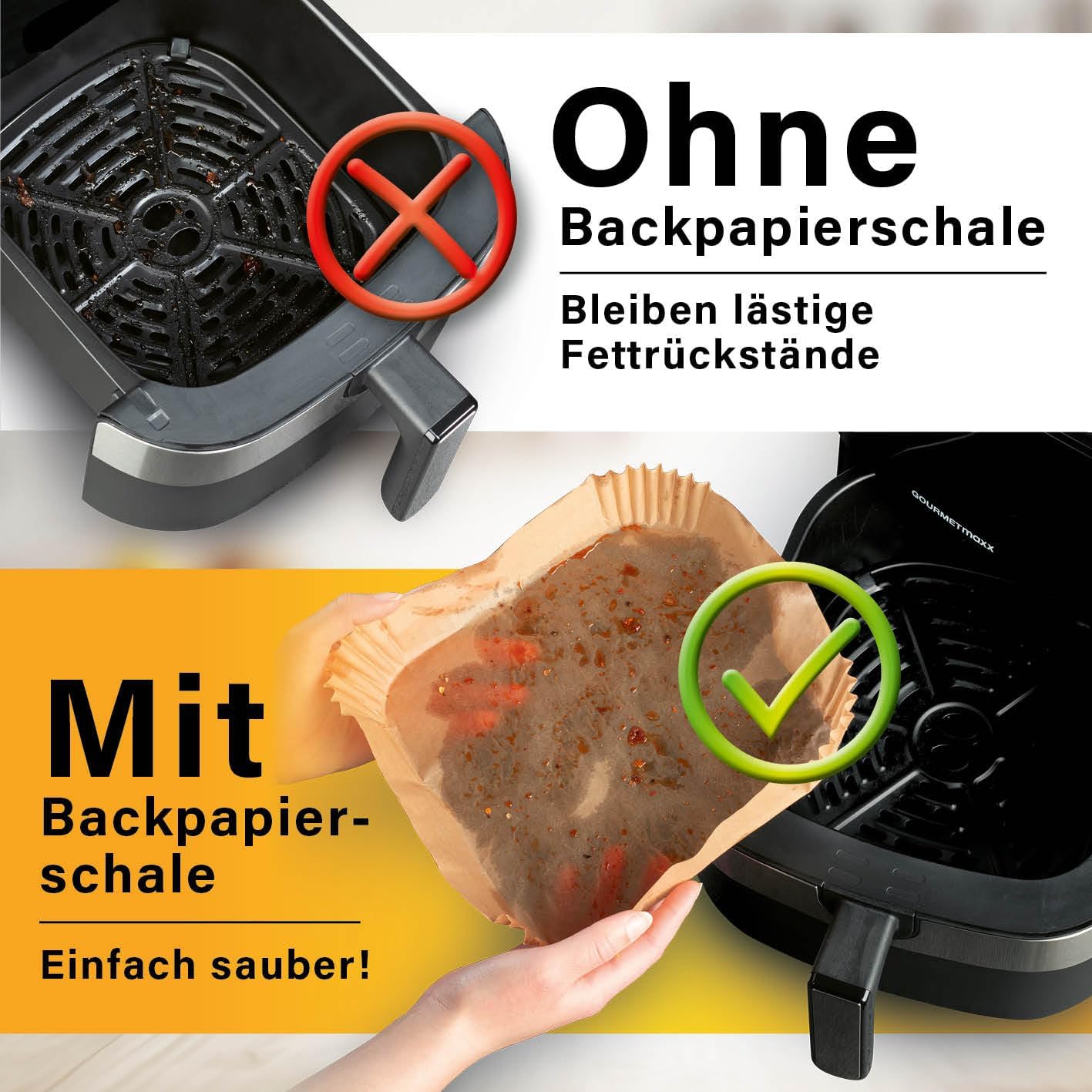 GOURMETmaxx Heißluftfritteuse 2,3L - inkl. 50 Backpapierschalen | Airfryer mit 60 Minuten Timer und 9 Funktionen inkl. Vorheizen & Warmhalten | energiesparend & geruchsarm frittieren – nahezu ohne Öl — Ansicht 5
