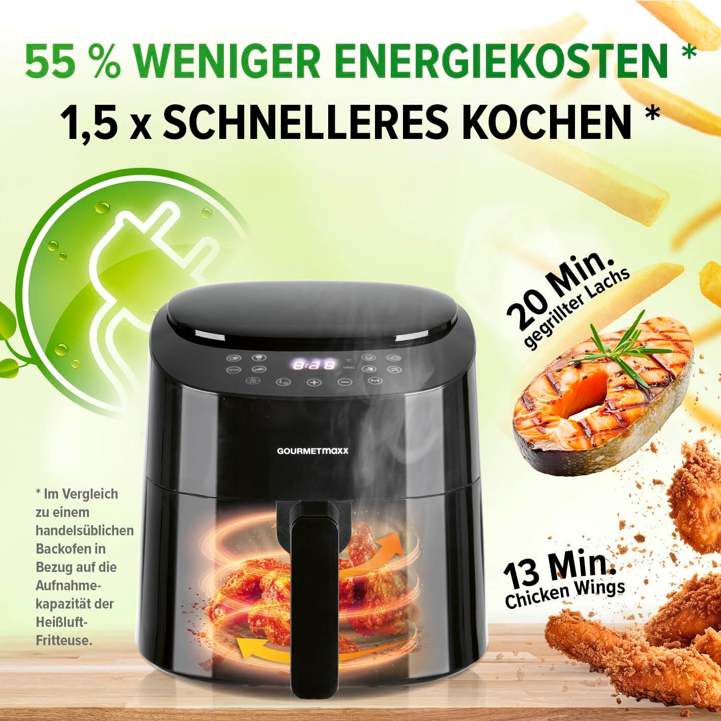GOURMETmaxx Heißluftfritteuse | 4,5L Airfryer | Timer & Touchscreen | Fritteuse mit 9 Funktionen & 8 Programmen | energiesparend frittieren, nahezu ohne Öl | Minibackofen - 1400 W — Ansicht 5
