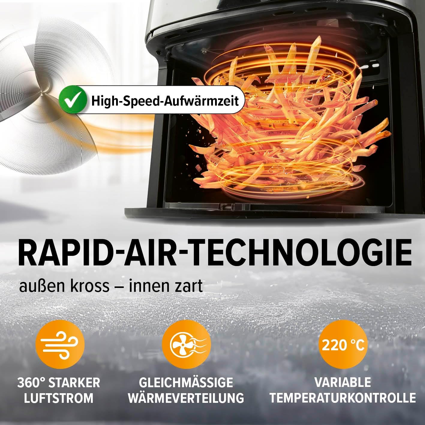 GOURMETmaxx Heißluftfritteuse | 4,5L Airfryer | Timer & Touchscreen | Fritteuse mit 9 Funktionen & 8 Programmen | energiesparend frittieren, nahezu ohne Öl | Minibackofen - 1400 W — Ansicht 6