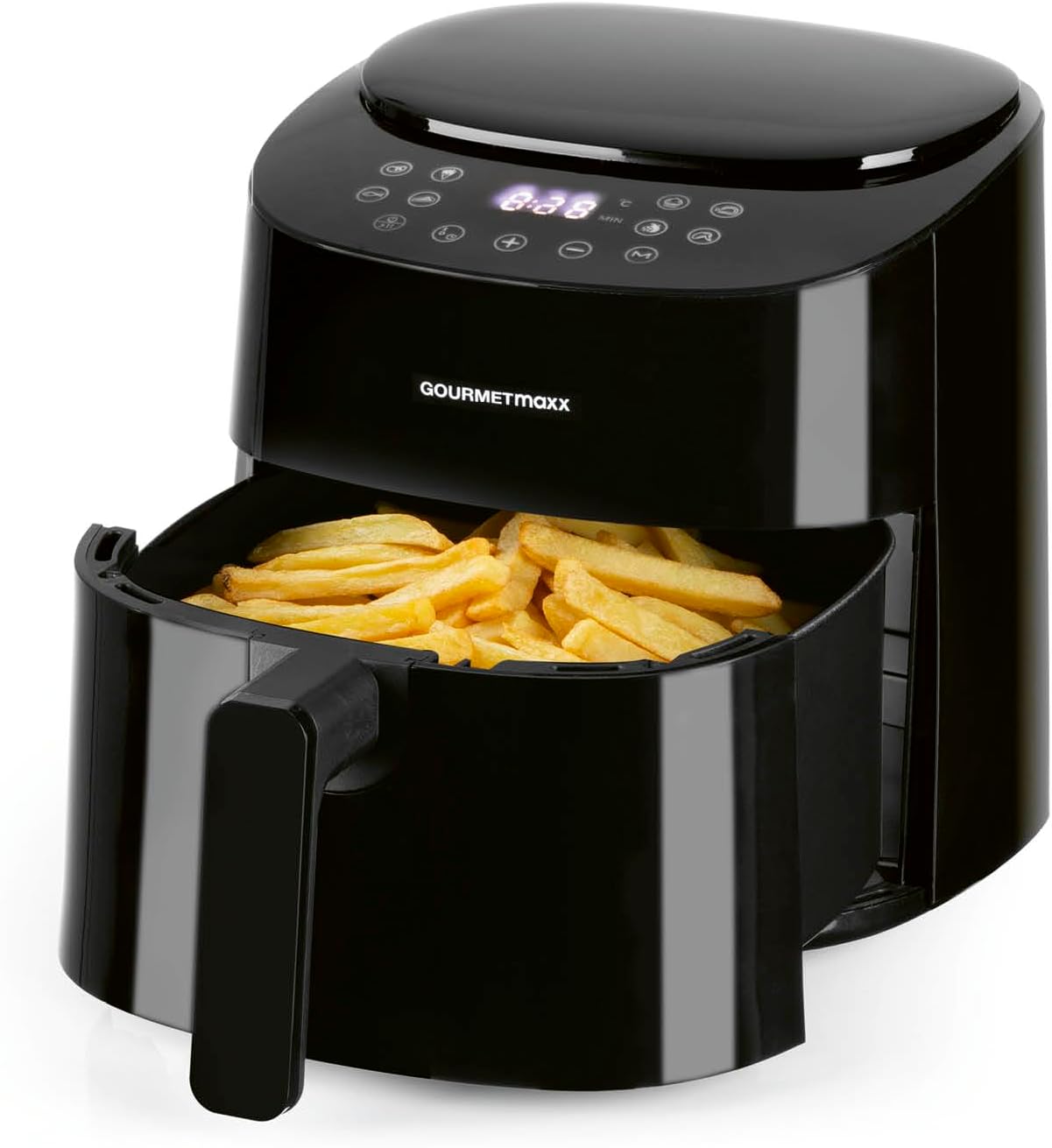 GOURMETmaxx Heißluftfritteuse | 4,5L Airfryer | Timer & Touchscreen | Fritteuse mit 9 Funktionen & 8 Programmen | energiesparend frittieren, nahezu ohne Öl | Minibackofen - 1400 W