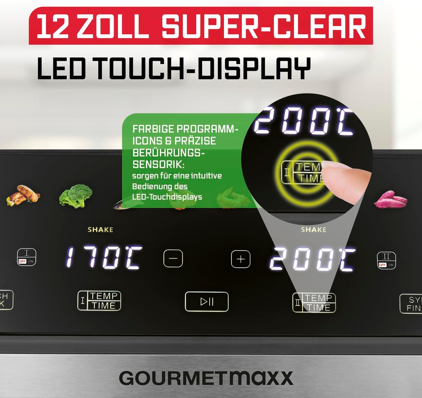 GOURMETmaxx Heißluftfritteuse AirGenius 10L | 2x5L Airfryer Vario-Kammer | Fritteuse mit 10 Programmen & Touchscreen | Heißluftfritteuse 2 Kammern | Heissluftfritteuse Doppelkammer für max. 8 Personen — Ansicht 4