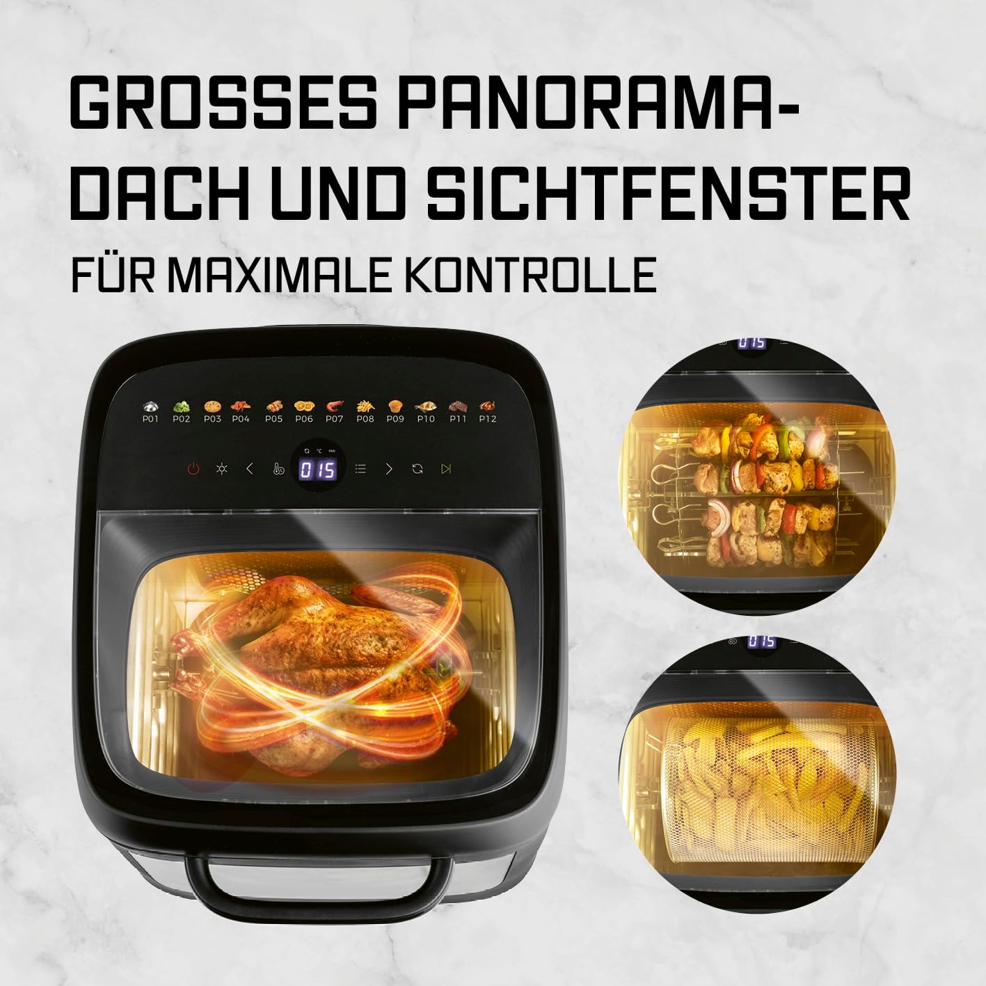 GOURMETmaxx Heißluftofen mit Panoramadach & Frontfenster 12,5 L | Heißluftfritteuse mit 9 Funktionen | Airfryer, Fritteuse & Minibackofen in 1 | für max. 8 Personen | Heißluftfritteuse mit Farb-Icons — Ansicht 5