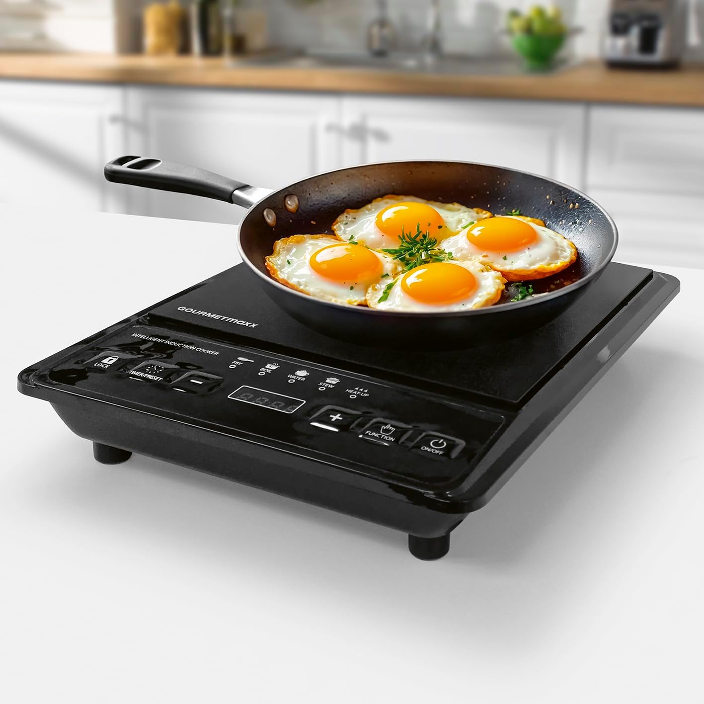 GOURMETmaxx Induktionskochfeld 1 Platte | Mobile Induktionskochplatte mit 5 Heizstufen, 80–240 °C & Timer | Kompakte Kochplatte mit Digitaldisplay, Kindersicherung & 3h Timer | Ideal für Camping, Büro — Ansicht 2