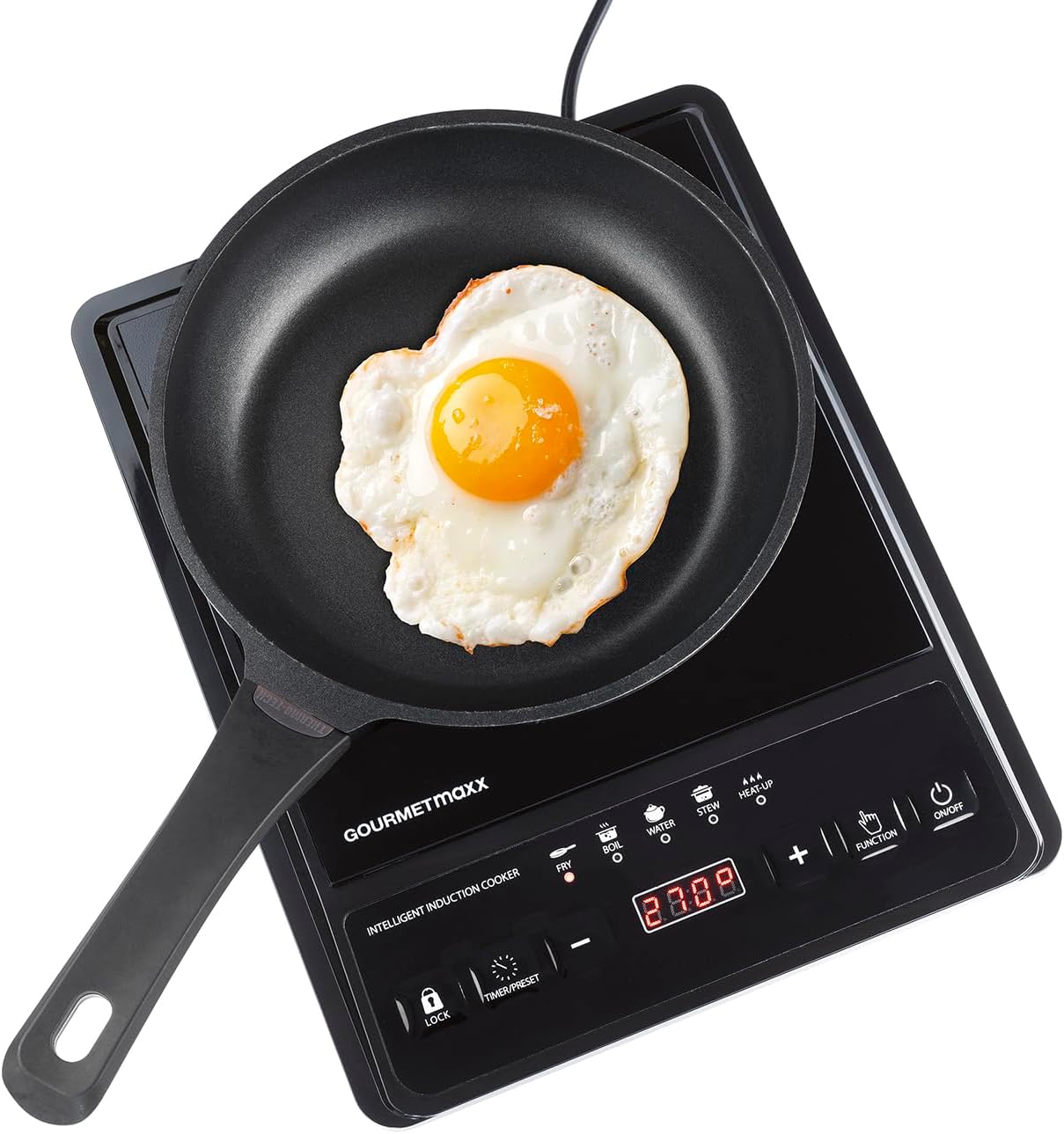 GOURMETmaxx Induktionskochfeld 1 Platte | Mobile Induktionskochplatte mit 5 Heizstufen, 80–240 °C & Timer | Kompakte Kochplatte mit Digitaldisplay, Kindersicherung & 3h Timer | Ideal für Camping, Büro — Ansicht 3