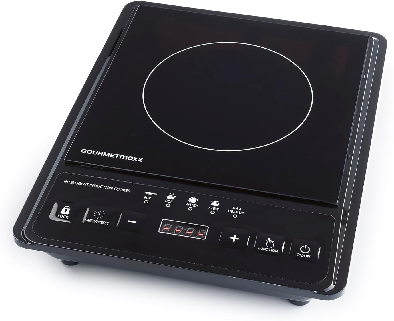 GOURMETmaxx Induktionskochfeld 1 Platte | Mobile Induktionskochplatte mit 5 Heizstufen, 80–240 °C & Timer | Kompakte Kochplatte mit Digitaldisplay, Kindersicherung & 3h Timer | Ideal für Camping, Büro