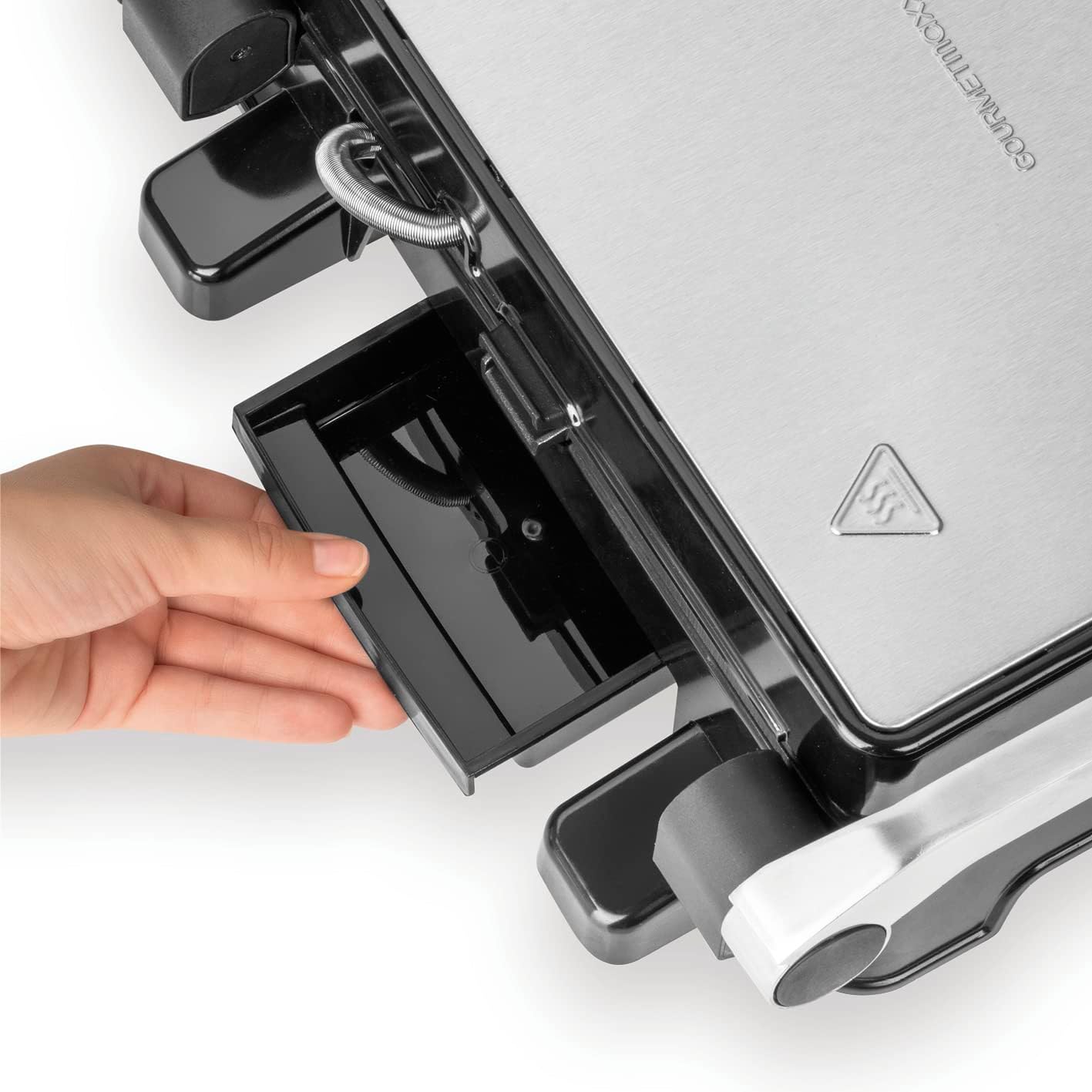 GOURMETmaxx Kontakt-Grill | Sandwichtoaster | Fettarmes Grillen | Fisch, Steaks, Burger, Paninis oder Sandwiches | Antihaftbeschichtung | Digitales Display | 2000 W [Edelstahl-Schwarz] — Ansicht 5