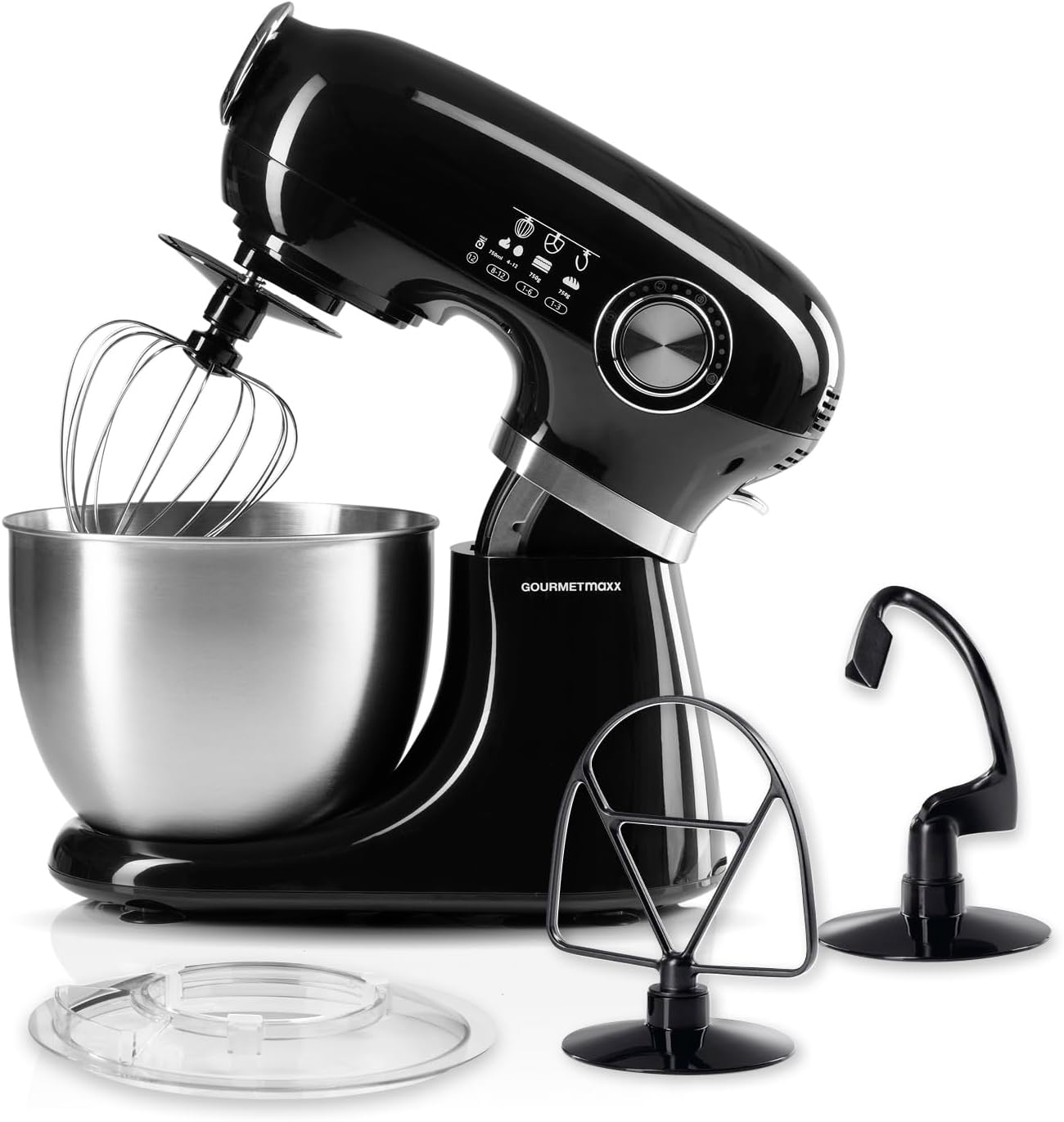 GOURMETmaxx Küchenmaschine & Rührgerät | Multifunktionale Küchenhilfe inkl. Rührschüssel und Aufsätze | Leistungsstarker Mixer mit Schneebesen und mehr | Elektrische Knetmaschine [schwarz]