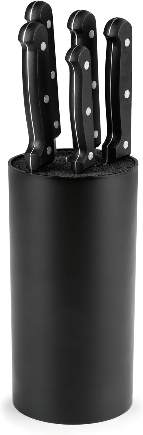 GOURMETmaxx Messerblock 6-tlg. | Edelstahl-Küchenmesser inkl. Koch-, Brot-, Santoku-, Tranchier- & Schälmesser | ergonomische Griffe, flexibler Borsteneinsatz | rutschfest, stabil, leicht zu reinigen