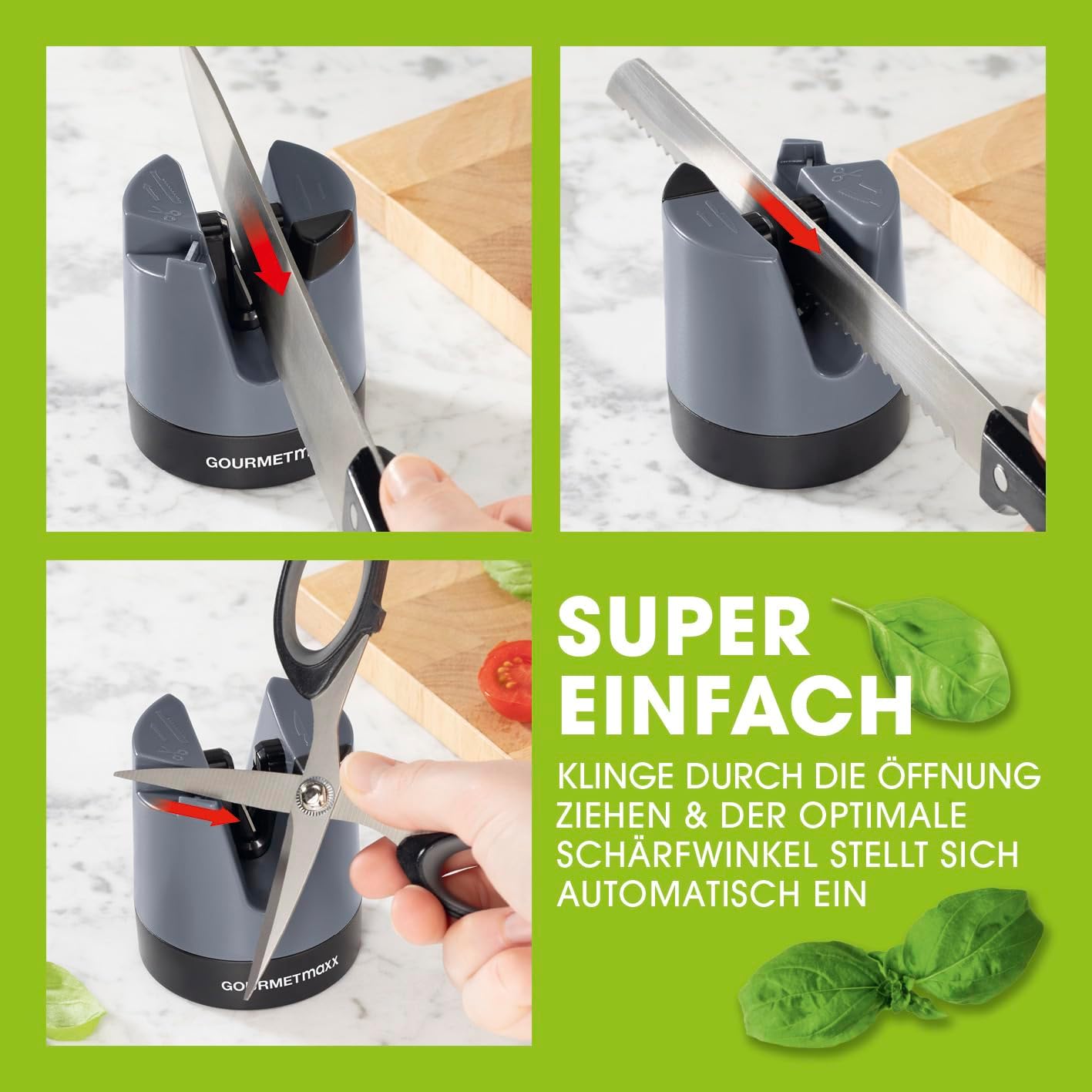 GOURMETmaxx Messerschärfer/Messerschleifer für alle Messer & Scheren | Schleifgerät mit Wolfram-Klingen für ideales Ergebnis | Kompaktes Design & manuelle Bedienung | Mit Polierstab [Schleifblock] — Ansicht 3