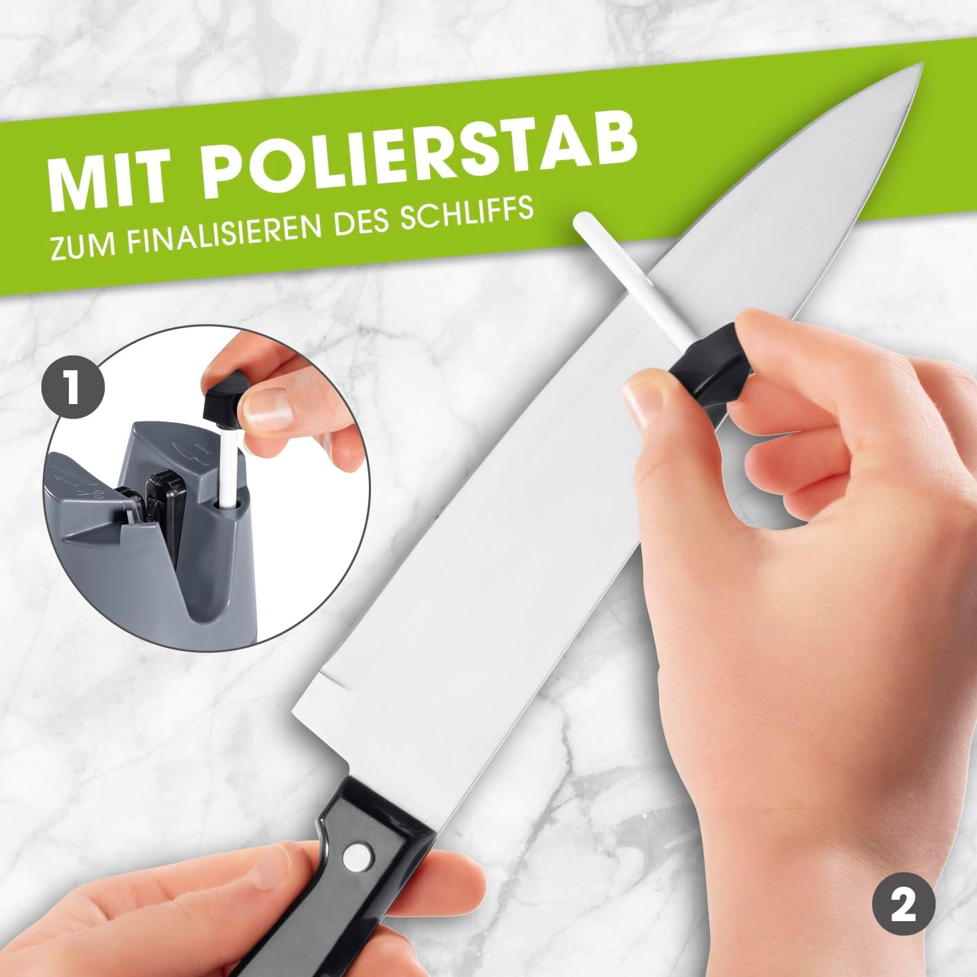 GOURMETmaxx Messerschärfer/Messerschleifer für alle Messer & Scheren | Schleifgerät mit Wolfram-Klingen für ideales Ergebnis | Kompaktes Design & manuelle Bedienung | Mit Polierstab [Schleifblock] — Ansicht 4