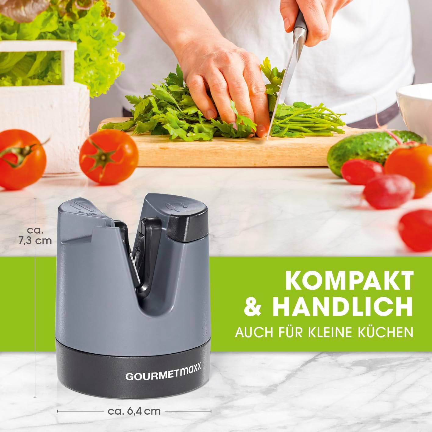 GOURMETmaxx Messerschärfer/Messerschleifer für alle Messer & Scheren | Schleifgerät mit Wolfram-Klingen für ideales Ergebnis | Kompaktes Design & manuelle Bedienung | Mit Polierstab [Schleifblock] — Ansicht 5