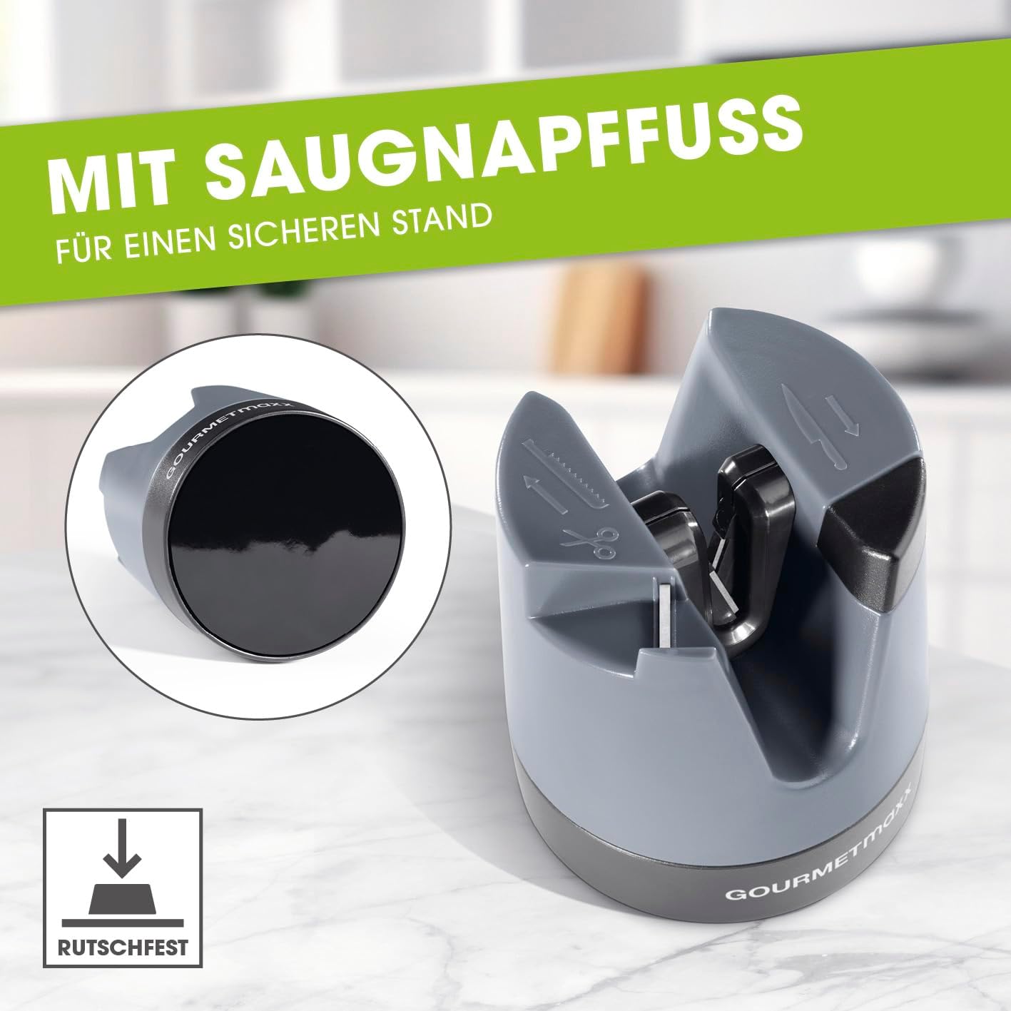 GOURMETmaxx Messerschärfer/Messerschleifer für alle Messer & Scheren | Schleifgerät mit Wolfram-Klingen für ideales Ergebnis | Kompaktes Design & manuelle Bedienung | Mit Polierstab [Schleifblock] — Ansicht 6