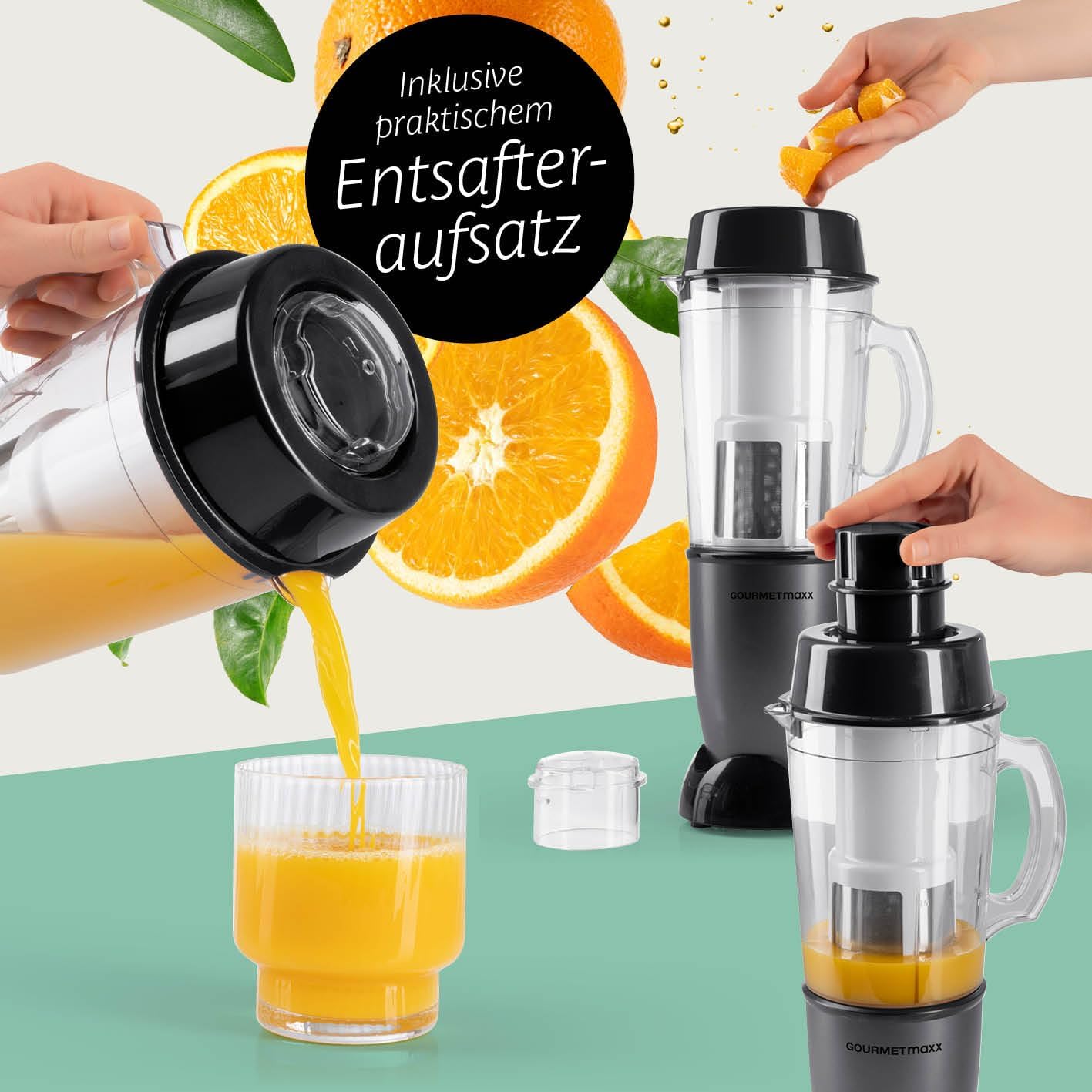 GOURMETmaxx Mr. Magic Power Pro Mixer 400 Watt | Smoothie Maker mit to go Deckel | Standmixer mit Mixbecher & Frischhaltedeckel zum Aufbewahren | Blender mit Zubehörset XL für Shakes, Smoothies etc. — Ansicht 6