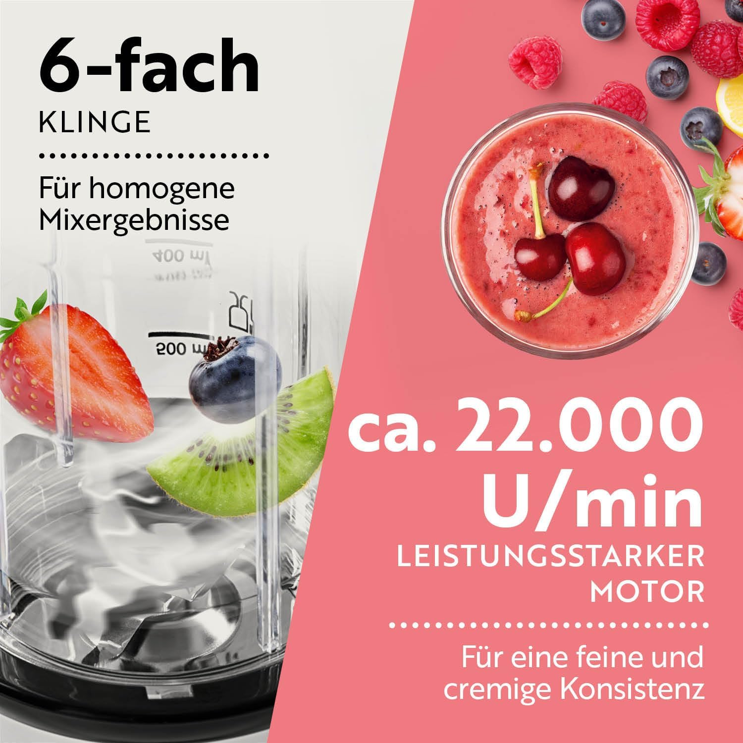 GOURMETmaxx Nutrition Mixer | Smoothie Maker - 4-tlg. | Standmixer mit großem 700-ml-Mixbecher & To go Deckel | Blender mit 22.000 U/min | Food Processor für Shakes, Smoothies etc. — Ansicht 4
