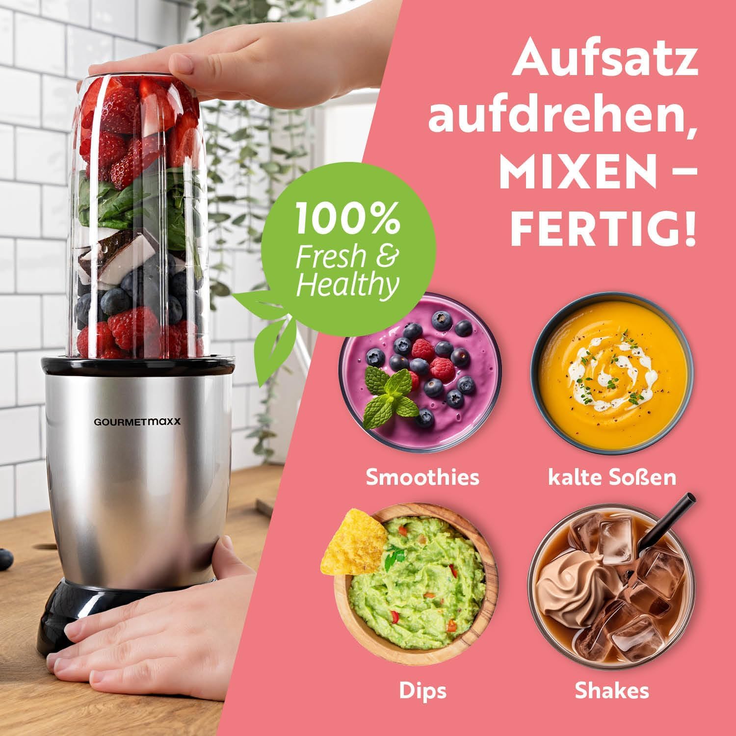 GOURMETmaxx Nutrition Mixer | Smoothie Maker - 4-tlg. | Standmixer mit großem 700-ml-Mixbecher & To go Deckel | Blender mit 22.000 U/min | Food Processor für Shakes, Smoothies etc. — Ansicht 5