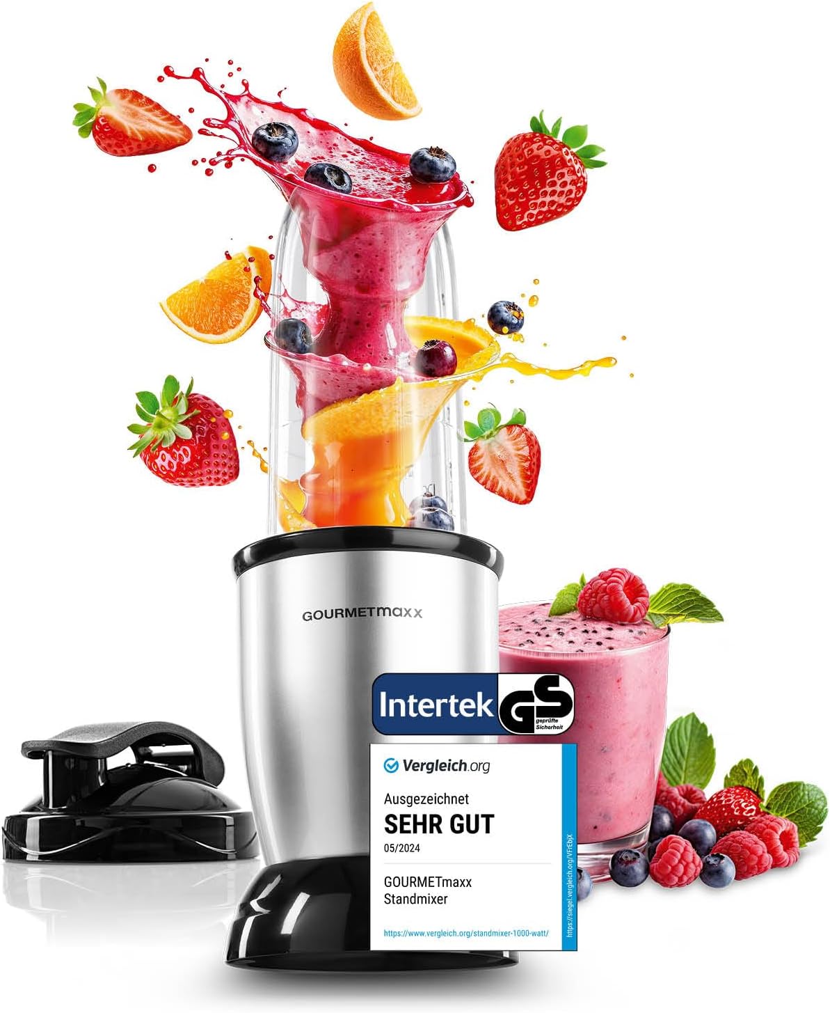 GOURMETmaxx Nutrition Mixer | Smoothie Maker - 4-tlg. | Standmixer mit großem 700-ml-Mixbecher & To go Deckel | Blender mit 22.000 U/min | Food Processor für Shakes, Smoothies etc.