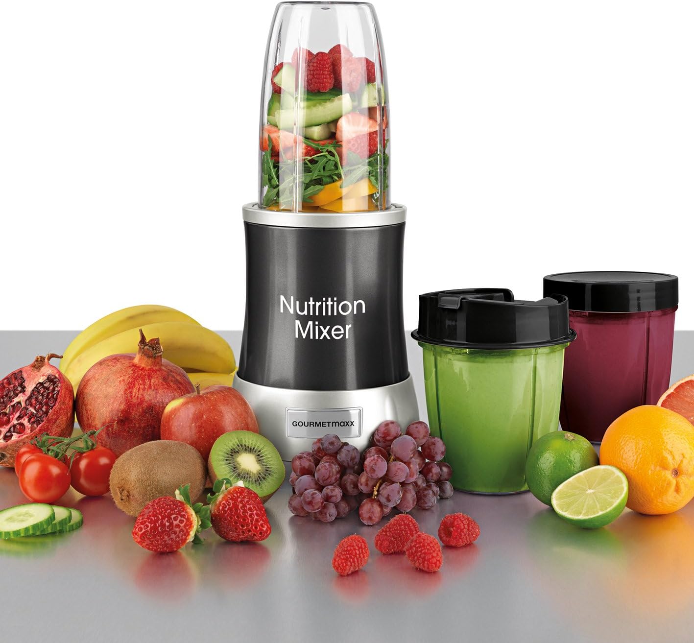 GOURMETmaxx Nutrition Mixer | Smoothie Maker mit XXL-Zubehörset | Standmixer 11-tlg. | Blender mit Rezepten, To go & Frischhaltedeckeln | Food Processor für Smoothies, Shakes & Co. — Ansicht 2