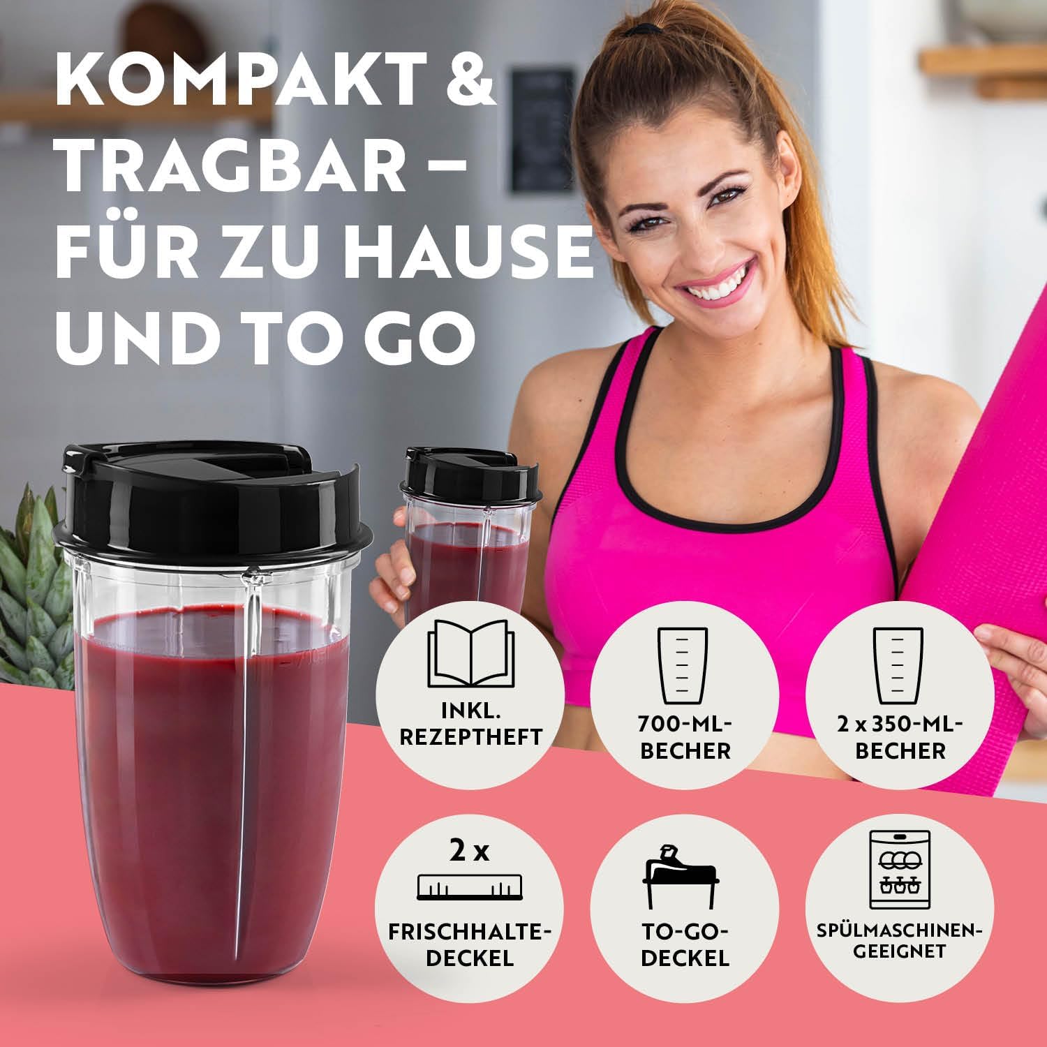 GOURMETmaxx Nutrition Mixer | Smoothie Maker mit XXL-Zubehörset | Standmixer 11-tlg. | Blender mit Rezepten, To go & Frischhaltedeckeln | Food Processor für Smoothies, Shakes & Co. — Ansicht 4