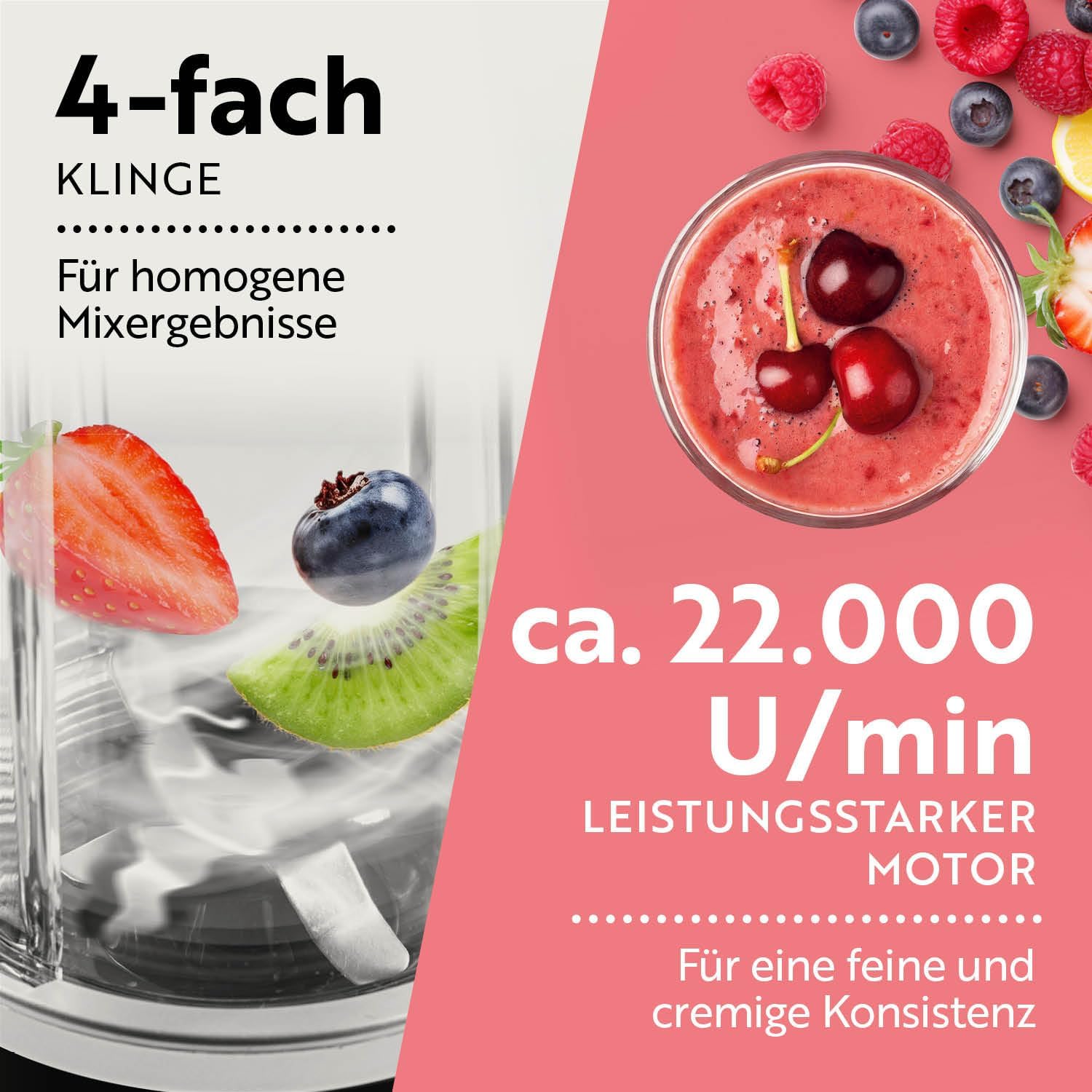 GOURMETmaxx Nutrition Mixer | Smoothie Maker mit XXL-Zubehörset | Standmixer 11-tlg. | Blender mit Rezepten, To go & Frischhaltedeckeln | Food Processor für Smoothies, Shakes & Co. — Ansicht 5