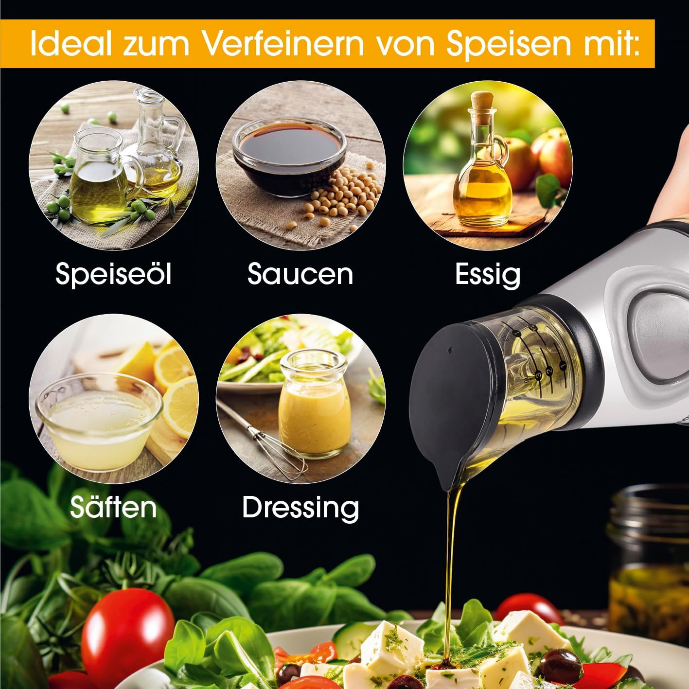 GOURMETmaxx Ölspender mit Dosierhilfe | Glasflasche mit Messskala in ml, EL & TL | Exakte Dosierung von Öl, Essig & mehr | Hygienisch, auslaufsicher & wiederverwendbar | Für Küche, Grill & Outdoor — Ansicht 5