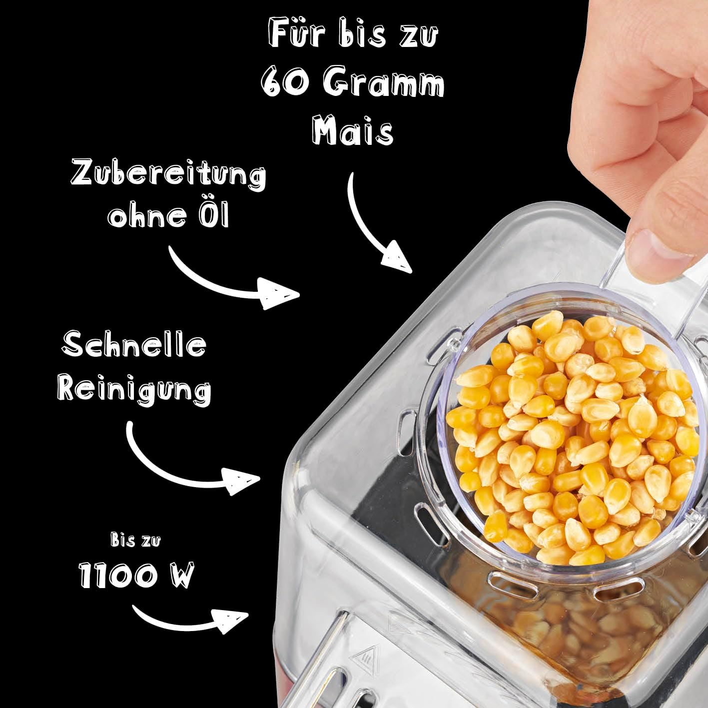 GOURMETmaxx Popcorn-Maschine | Popcorn-Maker | Retro-Design | Heiße Luftzirkulation | Zubereitung ohne Öl | Fertig in 1-2 Minuten | Ideal für Kindergeburtstage, Filmabende u.v.m. | 1000 W [Rot] — Ansicht 5