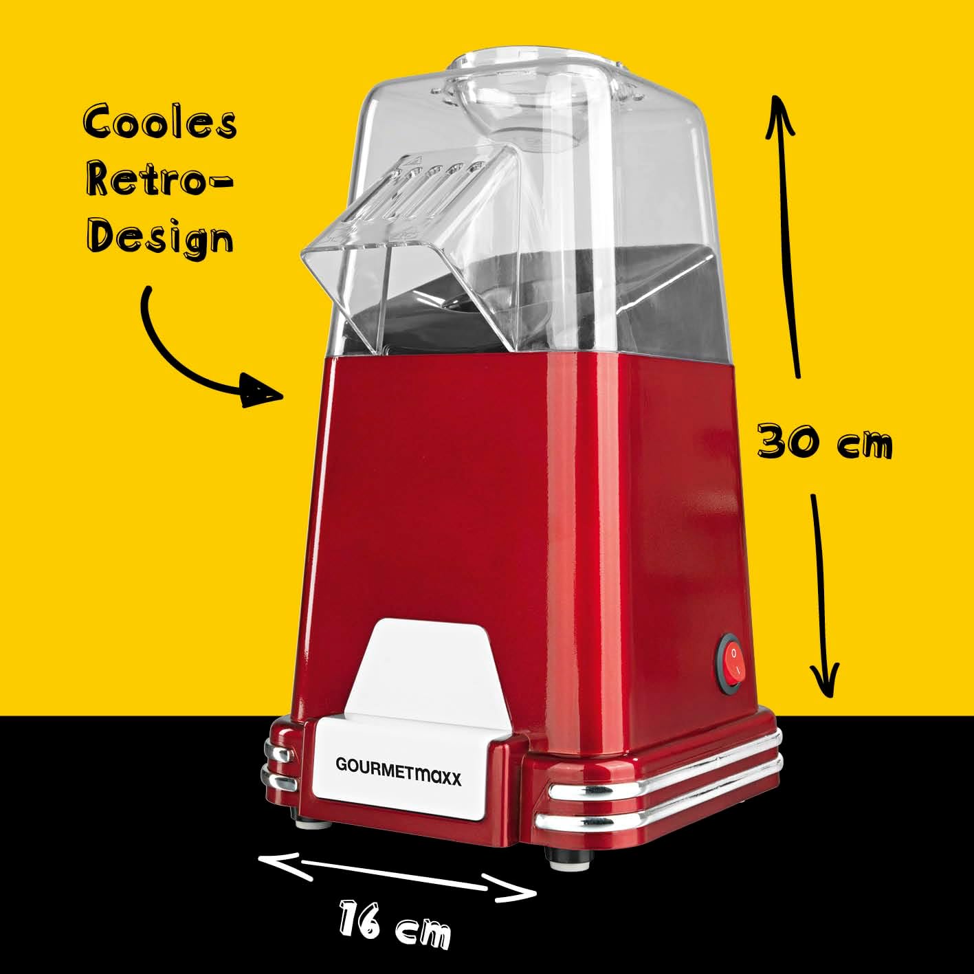 GOURMETmaxx Popcorn-Maschine | Popcorn-Maker | Retro-Design | Heiße Luftzirkulation | Zubereitung ohne Öl | Fertig in 1-2 Minuten | Ideal für Kindergeburtstage, Filmabende u.v.m. | 1000 W [Rot] — Ansicht 6