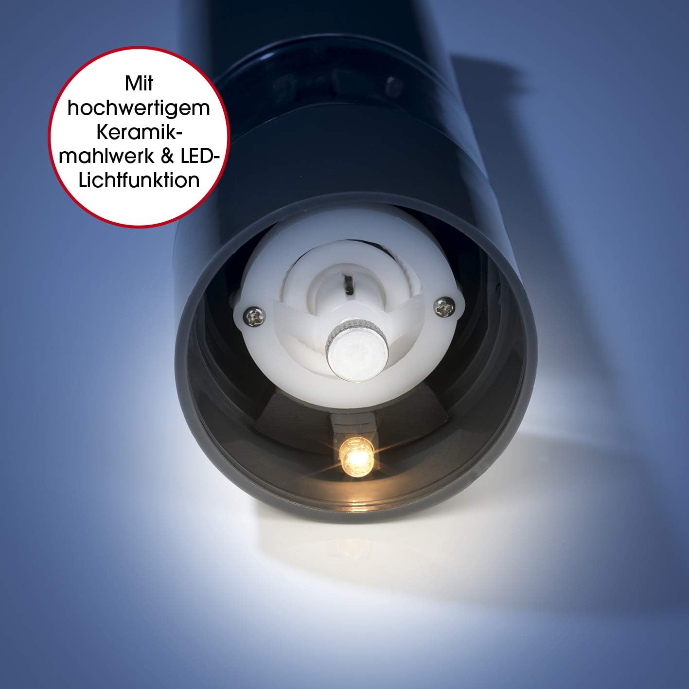 GOURMETmaxx Salz- & Pfeffermühle 2-TLG. Mit Keramikmahlwerk und LED Beleuchtung - 6V Extra starker batteriebetriebener Motor — Ansicht 3