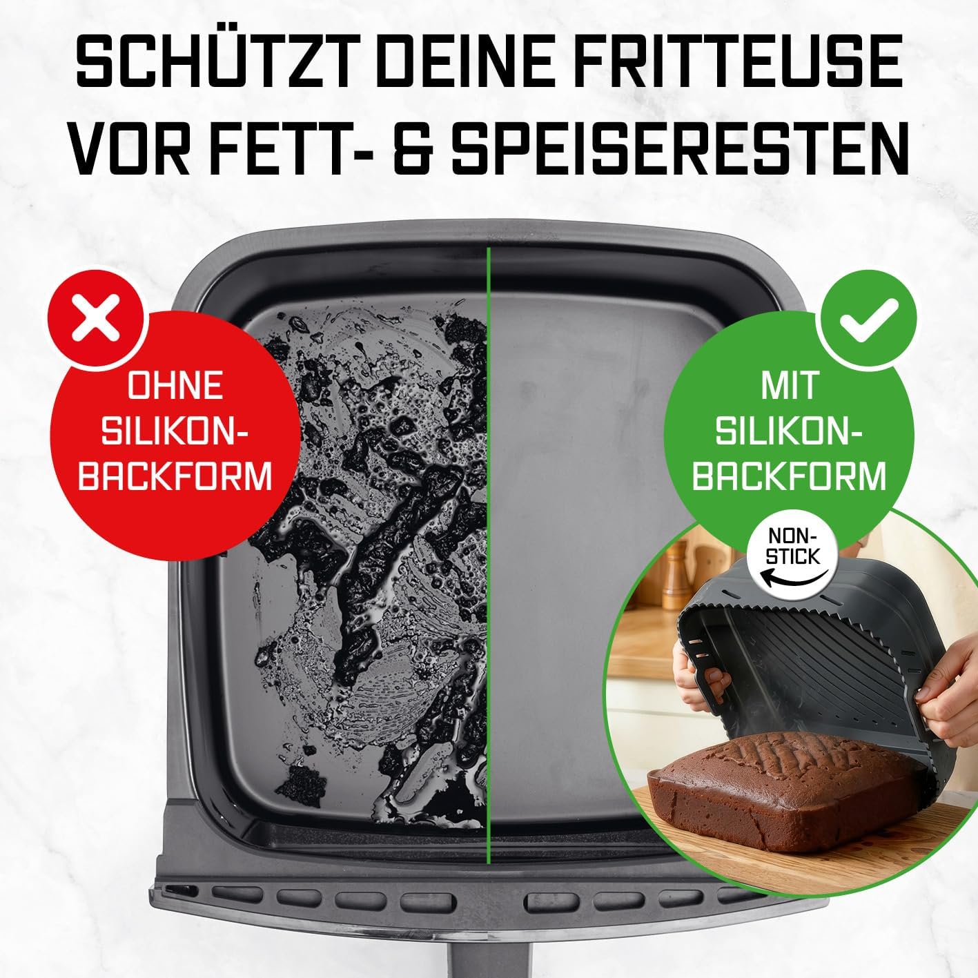 GOURMETmaxx Silikonform Heißluftfritteuse - 2er-Set - 4L - Airfryer Zubehör | Heißluftfritteuse Zubehör mit Trennwand | Wiederverwendbar Air Fryer Silikon Einsatz | Silikon Backform 21,2 x 21,2 x 8 cm — Ansicht 3