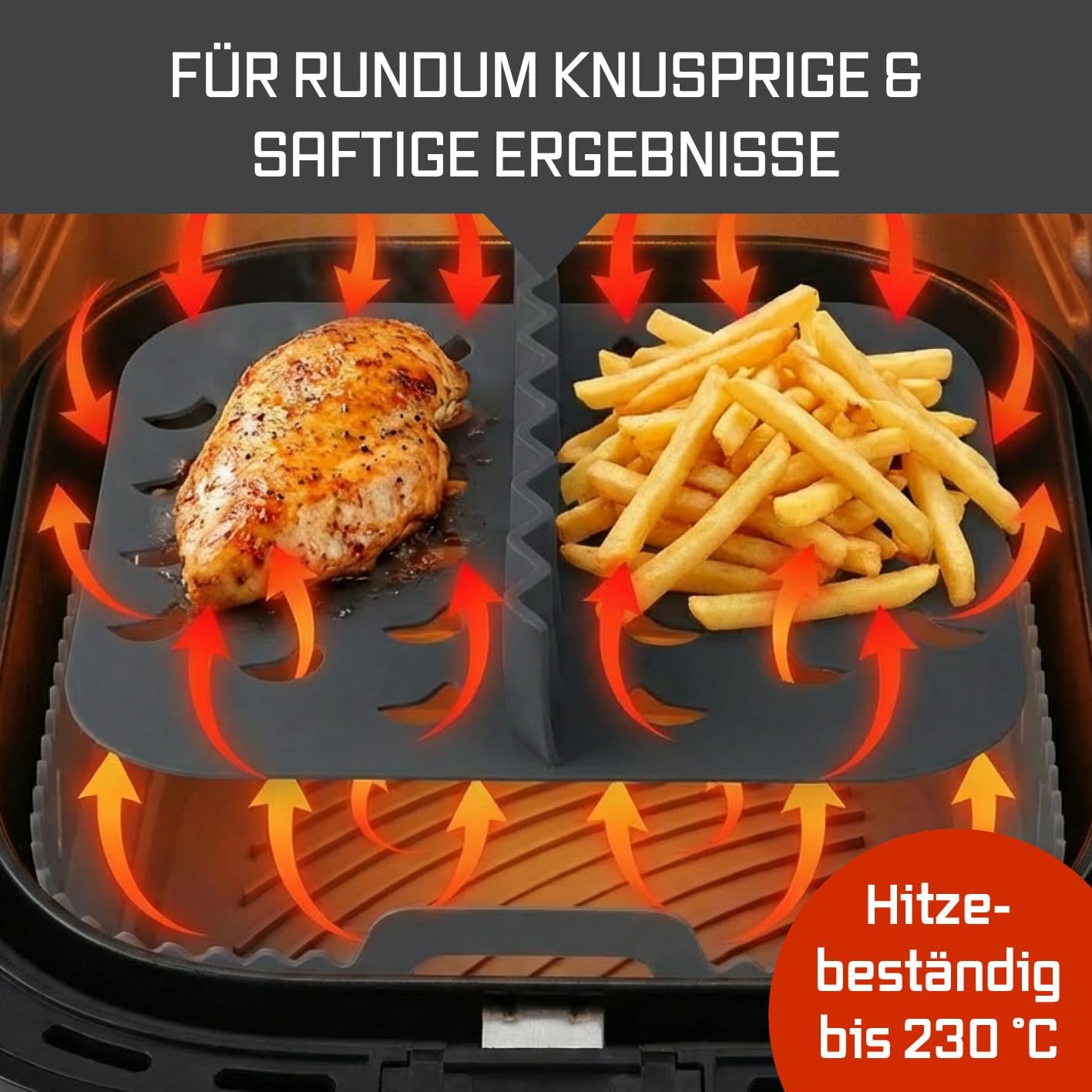 GOURMETmaxx Silikonform Heißluftfritteuse - 2er-Set - 4L - Airfryer Zubehör | Heißluftfritteuse Zubehör mit Trennwand | Wiederverwendbar Air Fryer Silikon Einsatz | Silikon Backform 21,2 x 21,2 x 8 cm — Ansicht 4