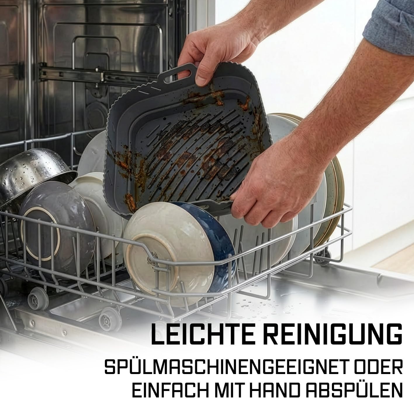 GOURMETmaxx Silikonform Heißluftfritteuse - 2er-Set - 4L - Airfryer Zubehör | Heißluftfritteuse Zubehör mit Trennwand | Wiederverwendbar Air Fryer Silikon Einsatz | Silikon Backform 21,2 x 21,2 x 8 cm — Ansicht 5