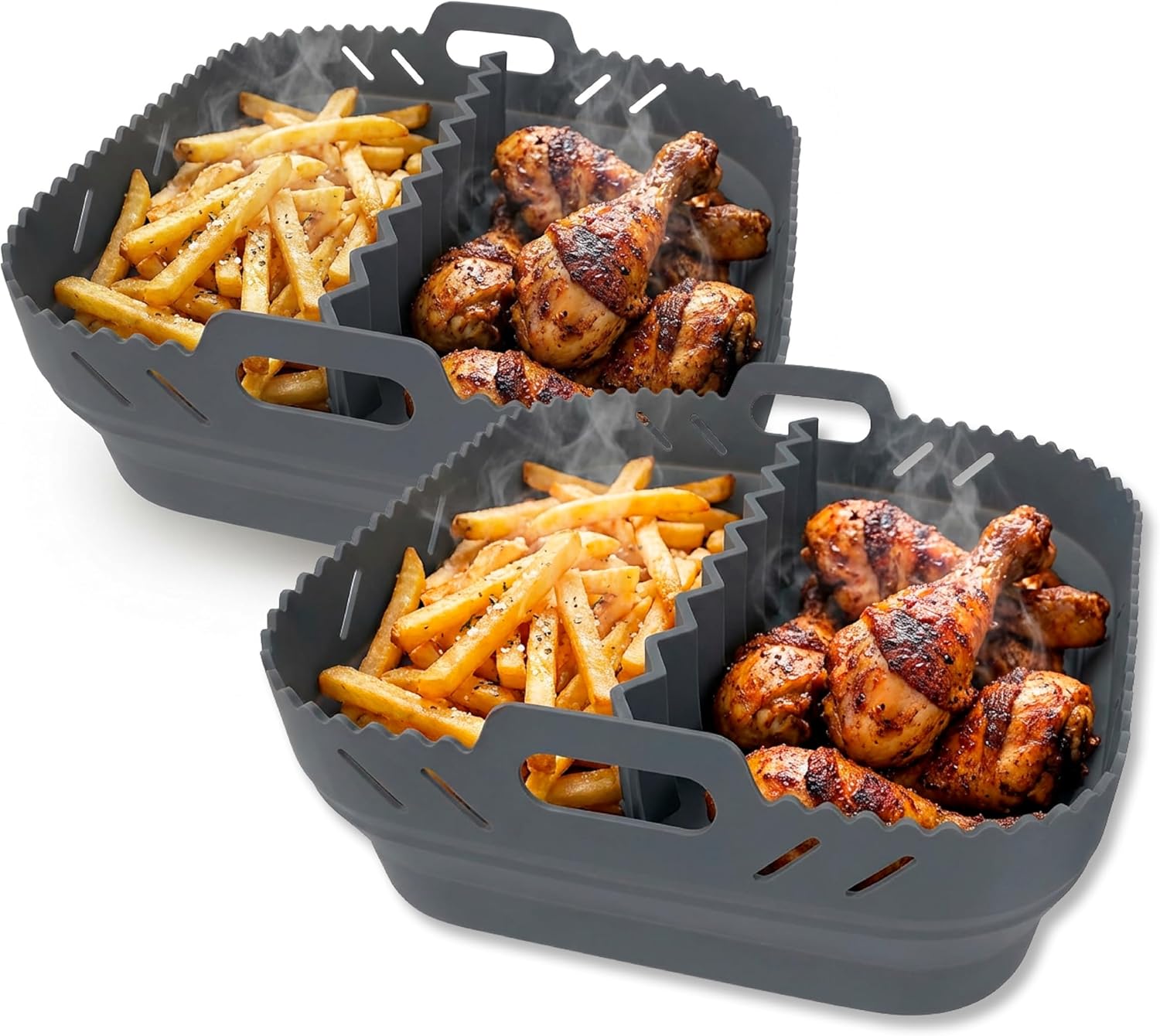 GOURMETmaxx Silikonform Heißluftfritteuse - 2er-Set - 4L - Airfryer Zubehör | Heißluftfritteuse Zubehör mit Trennwand | Wiederverwendbar Air Fryer Silikon Einsatz | Silikon Backform 21,2 x 21,2 x 8 cm