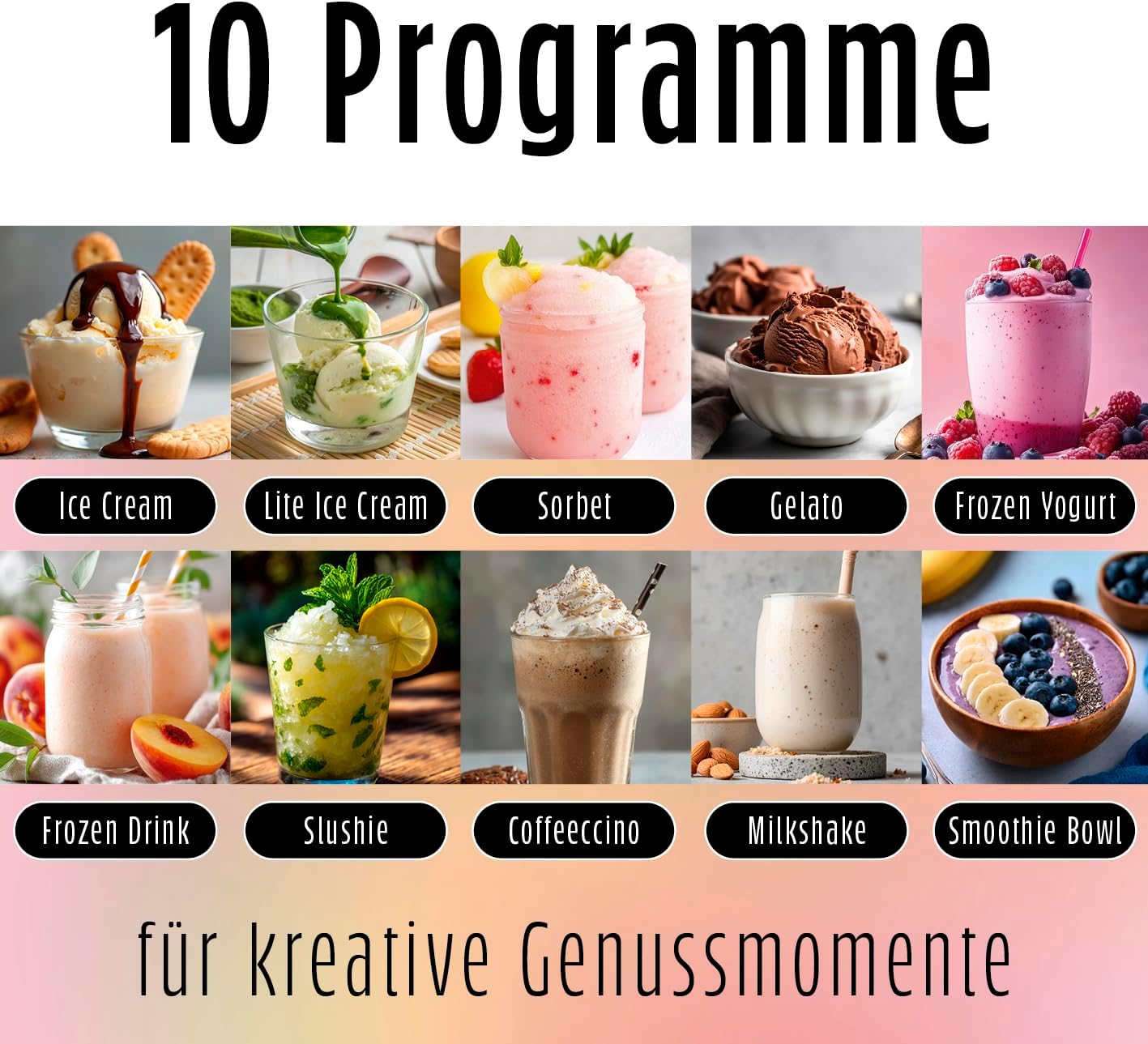 GOURMETmaxx SmoothUp Eismaschine 800 Watt | Eismaschine 10 Programme inkl. Mix-in-Funktion | Eiscreme-Maschine – Slushies & Eiscreme selber machen | Speiseeisbereiter LED Display – 2 Becher inklusive — Ansicht 2