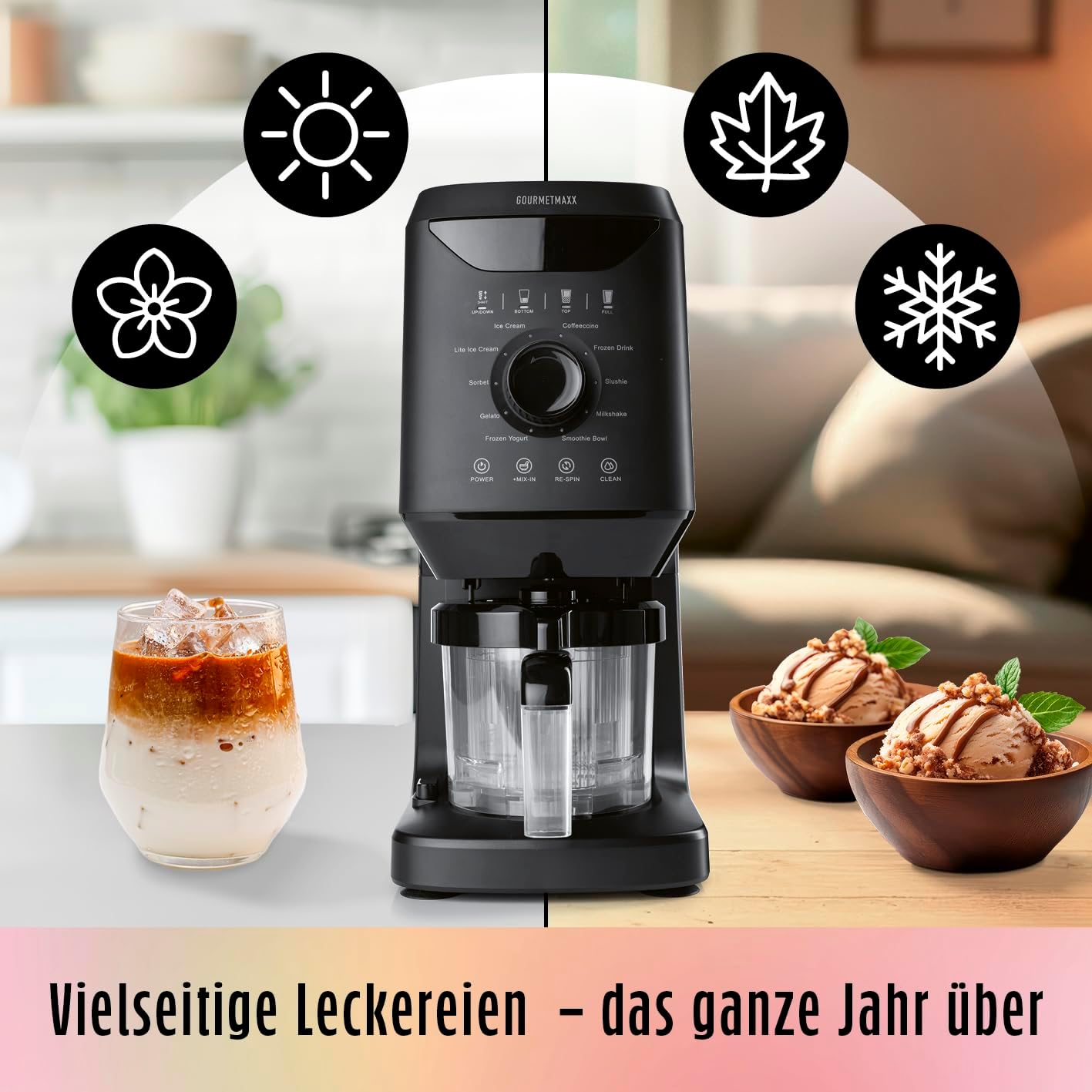GOURMETmaxx SmoothUp Eismaschine 800 Watt | Eismaschine 10 Programme inkl. Mix-in-Funktion | Eiscreme-Maschine – Slushies & Eiscreme selber machen | Speiseeisbereiter LED Display – 2 Becher inklusive — Ansicht 3