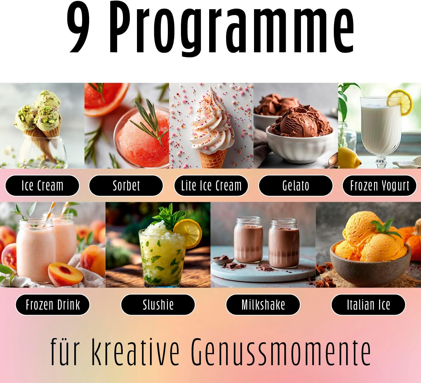 GOURMETmaxx SmoothUp Touch Eismaschine 700 Watt | Eismaschine 9 Programme + Mix-in-Funktion | Eiscreme-Maschine - Slushies & Eiscreme selber machen | Speiseeisbereiter LED Display, 2 Becher inklusive — Ansicht 2