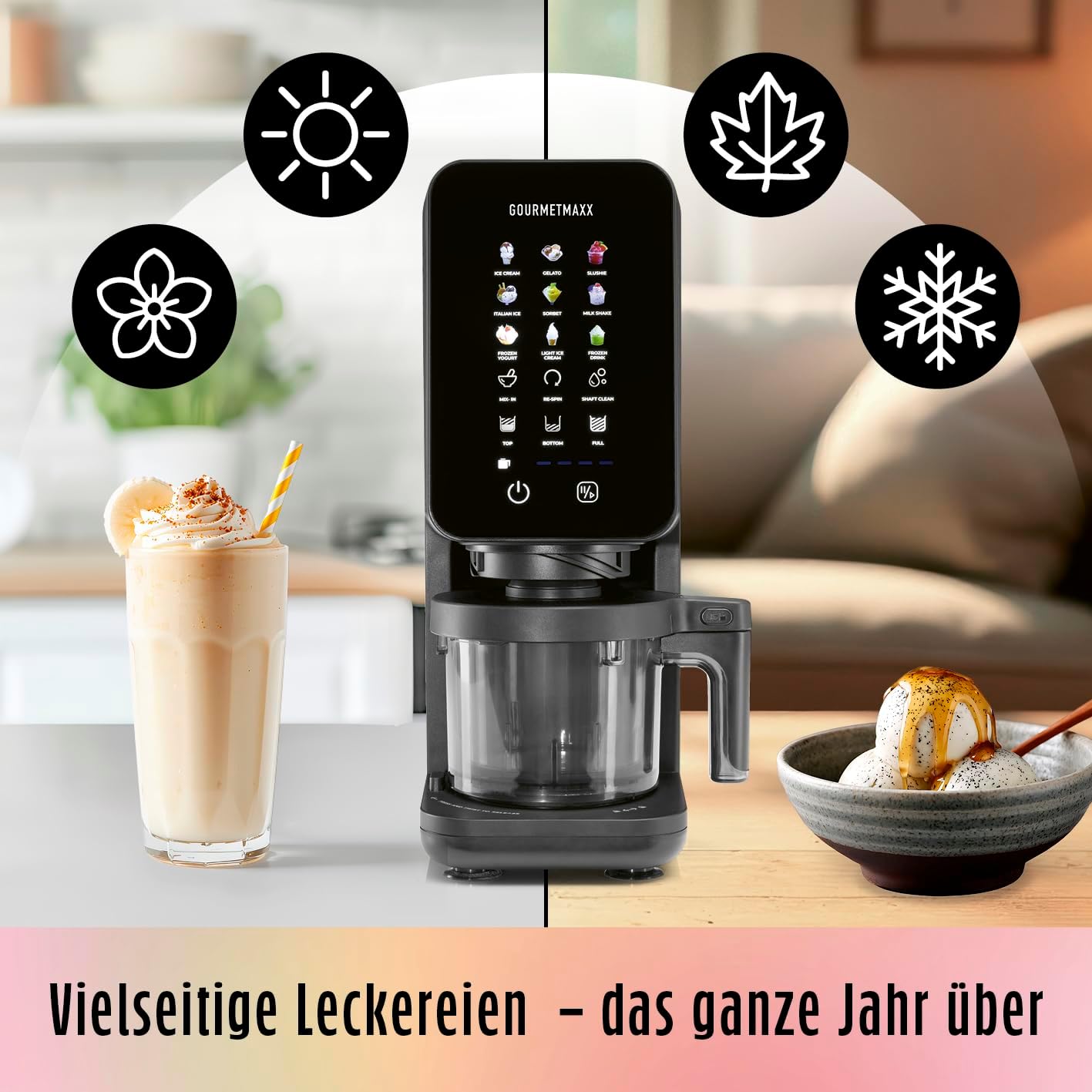 GOURMETmaxx SmoothUp Touch Eismaschine 700 Watt | Eismaschine 9 Programme + Mix-in-Funktion | Eiscreme-Maschine - Slushies & Eiscreme selber machen | Speiseeisbereiter LED Display, 2 Becher inklusive — Ansicht 3