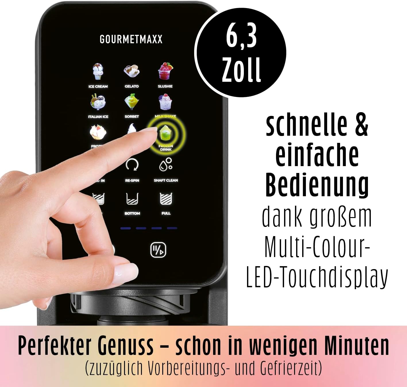 GOURMETmaxx SmoothUp Touch Eismaschine 700 Watt | Eismaschine 9 Programme + Mix-in-Funktion | Eiscreme-Maschine - Slushies & Eiscreme selber machen | Speiseeisbereiter LED Display, 2 Becher inklusive — Ansicht 6