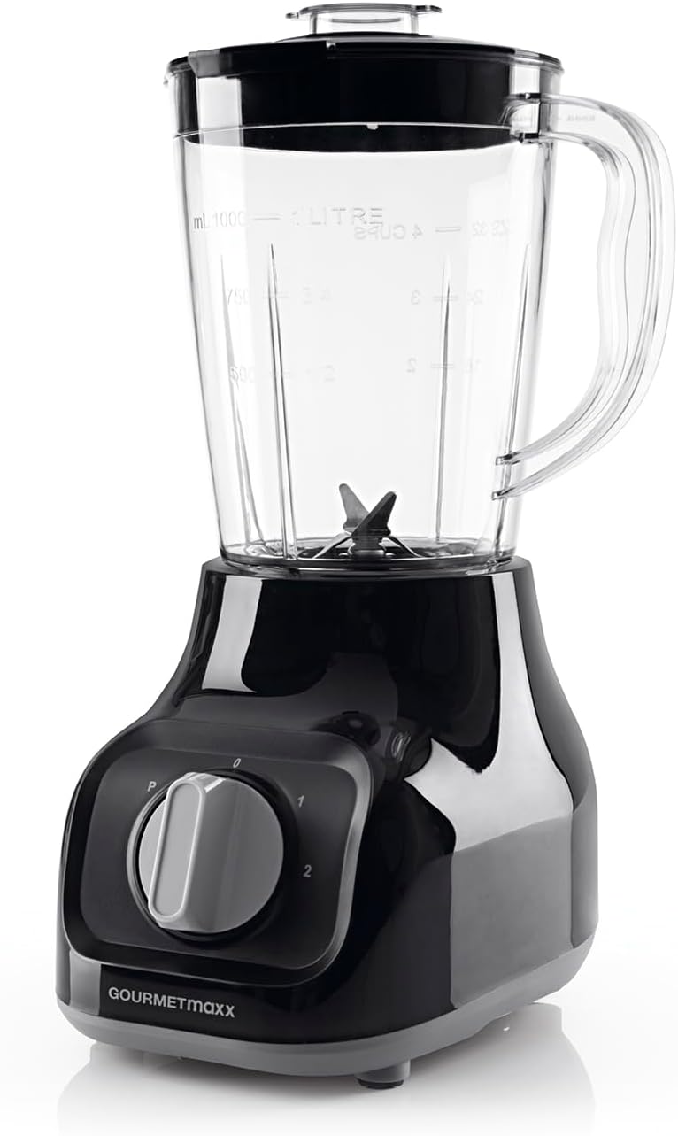 GOURMETmaxx Standmixer mit 4 Edelstahlklingen, 2 Geschwindigkeiten & Pulse-Funktion I Mixbehälter geeignet für die Spülmaschine & BPA-frei I Für Smoothies, Shakes, Cocktails & Dips [22.000 U/min]