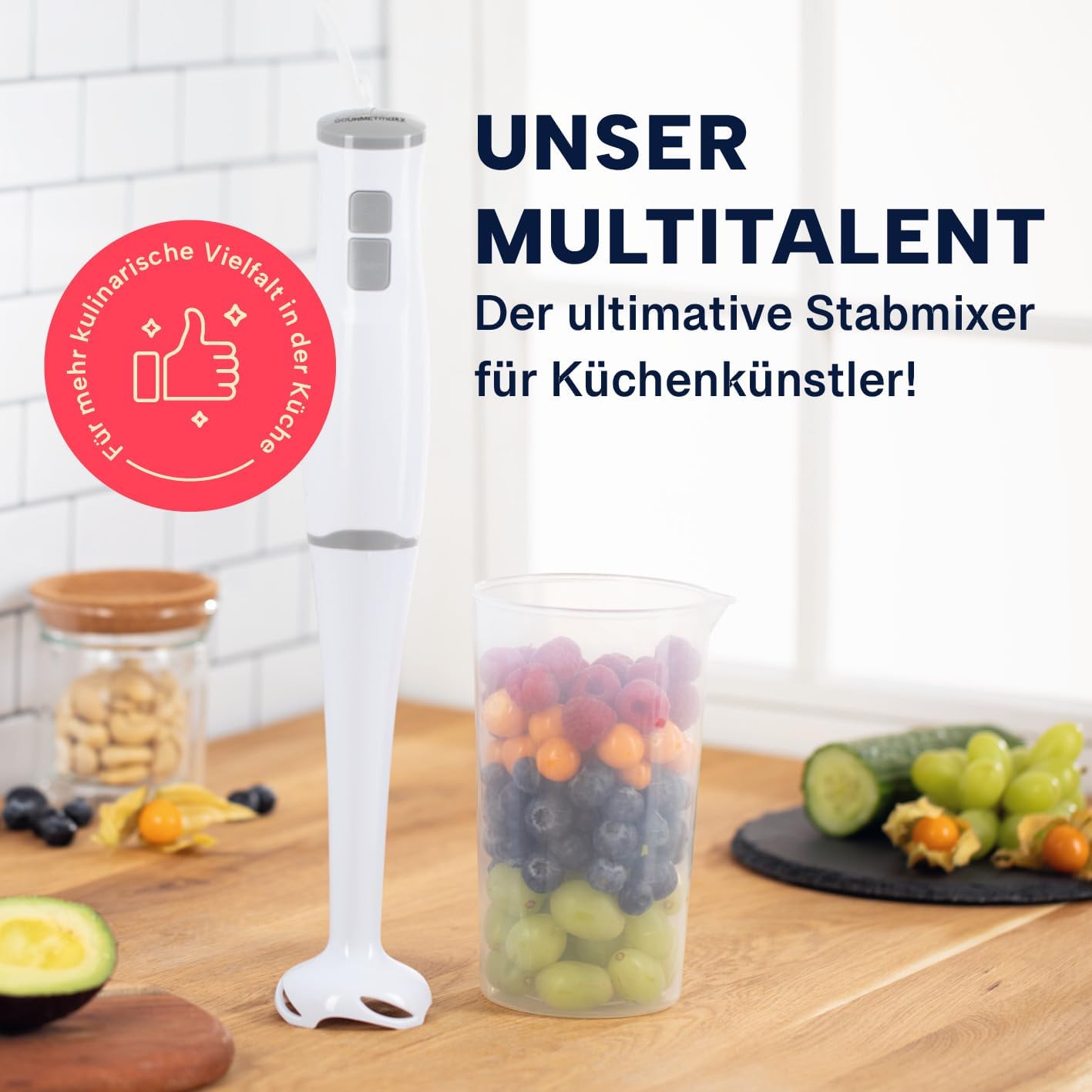 GOURMETmaxx Standmixer & Smoothie Maker - mit stabilen Edelstahlklingen | Elektrischer Blender mit 700 ml Mixbehälter & abnehmbaren Mixaufsatz | Kompaktes Design mit rutschfesten Handgriffen [400 W] — Ansicht 2