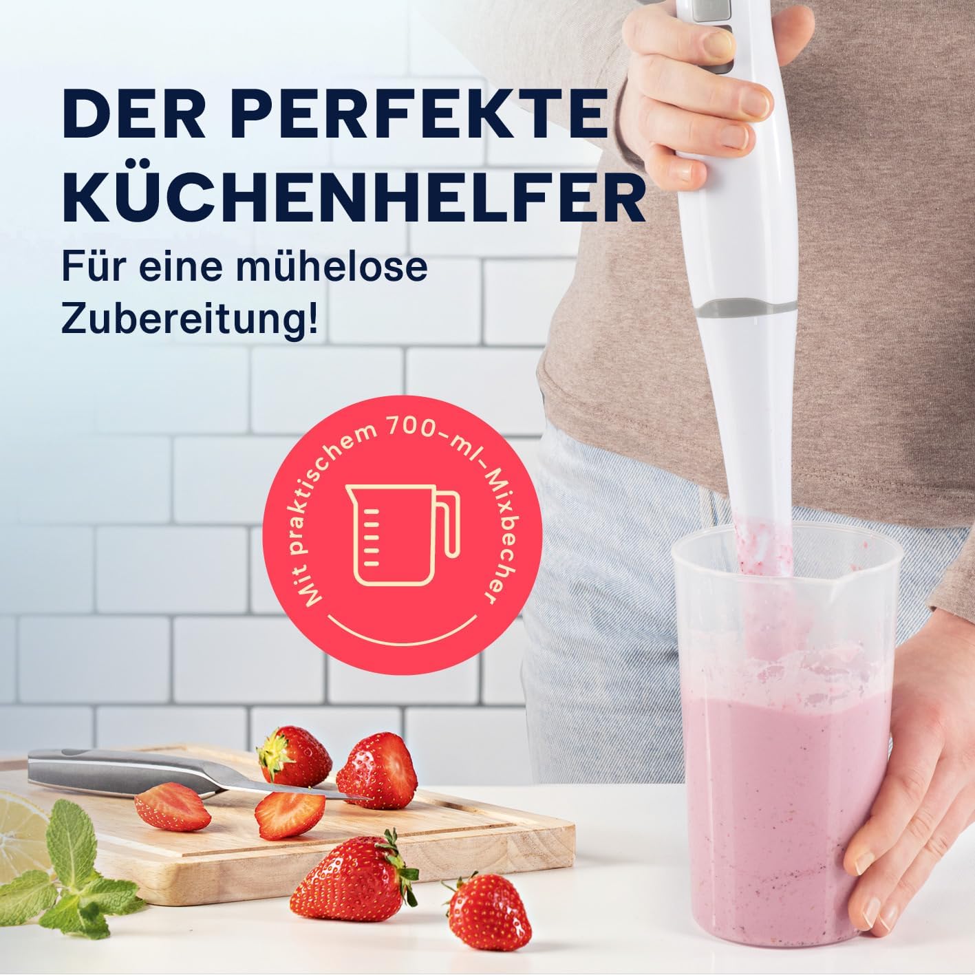 GOURMETmaxx Standmixer & Smoothie Maker - mit stabilen Edelstahlklingen | Elektrischer Blender mit 700 ml Mixbehälter & abnehmbaren Mixaufsatz | Kompaktes Design mit rutschfesten Handgriffen [400 W] — Ansicht 4
