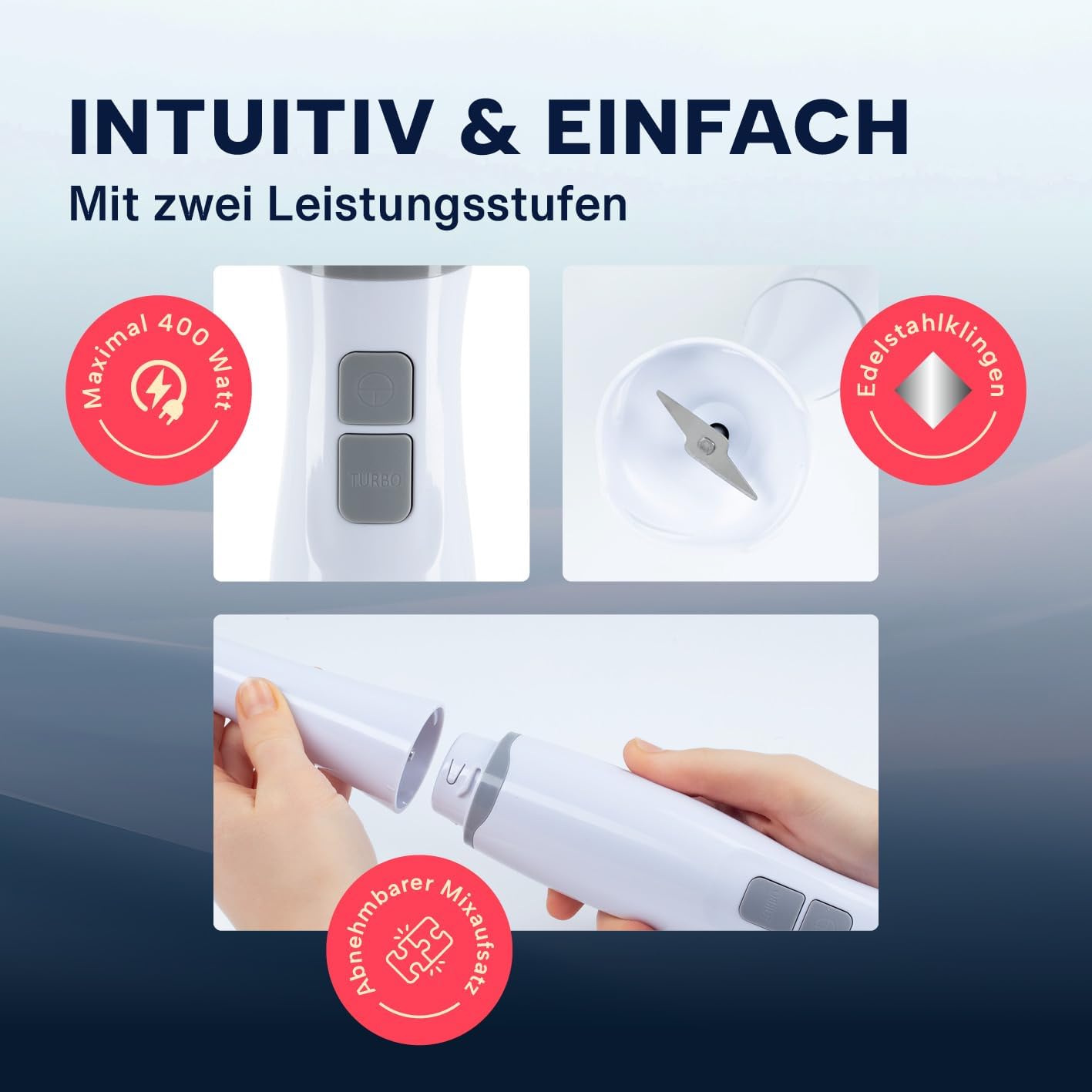 GOURMETmaxx Standmixer & Smoothie Maker - mit stabilen Edelstahlklingen | Elektrischer Blender mit 700 ml Mixbehälter & abnehmbaren Mixaufsatz | Kompaktes Design mit rutschfesten Handgriffen [400 W] — Ansicht 6