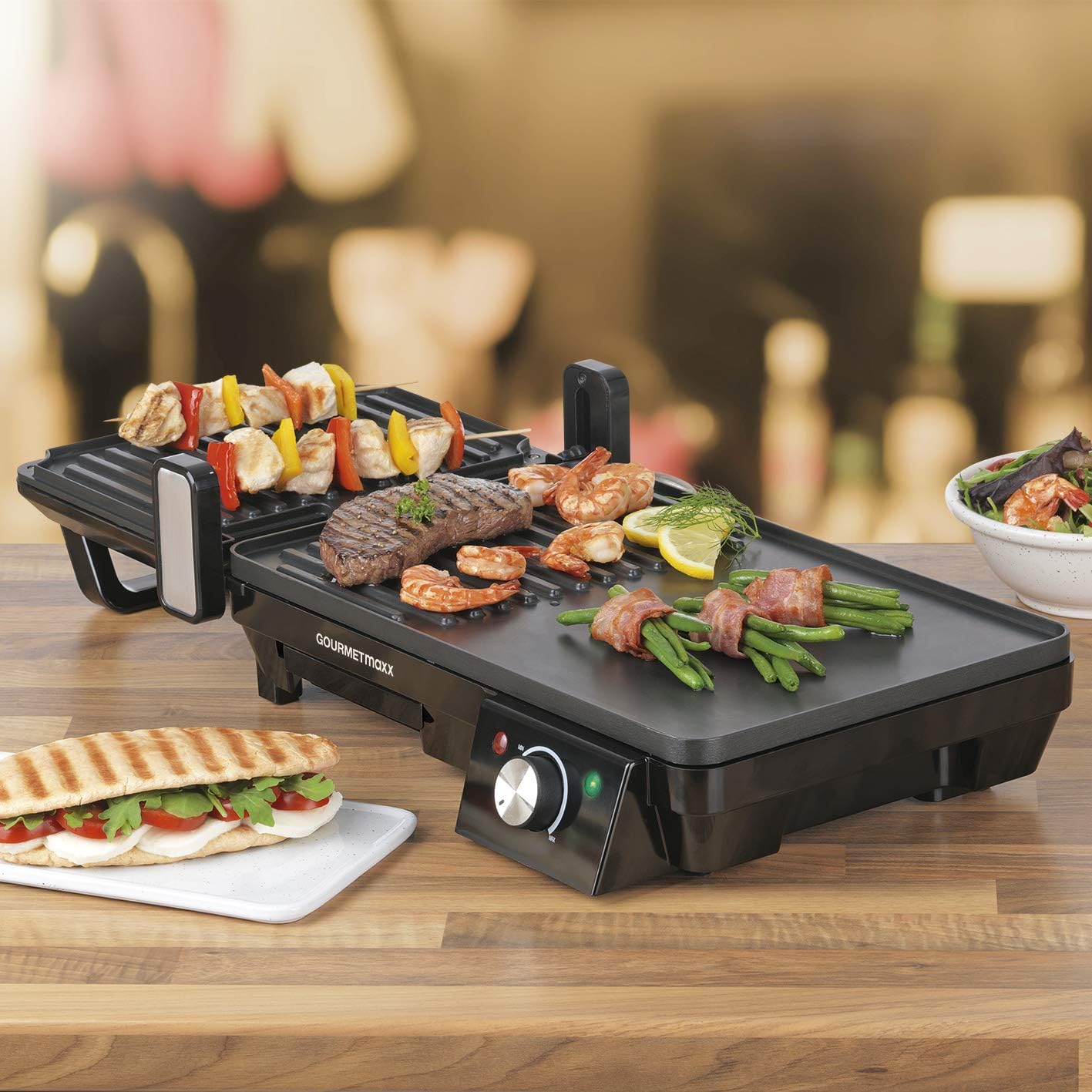 GOURMETmaxx Tischgrill elektrisch - Multifunktional | Kontaktgrill und Tischgrill in Einem, Antihaftbeschichtet | Stufenlose Temperatureinstellung [ 2000 Watt ] — Ansicht 4