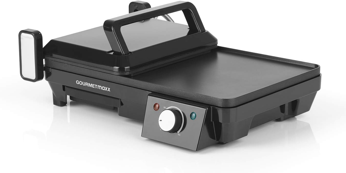 GOURMETmaxx Tischgrill elektrisch - Multifunktional | Kontaktgrill und Tischgrill in Einem, Antihaftbeschichtet | Stufenlose Temperatureinstellung [ 2000 Watt ]