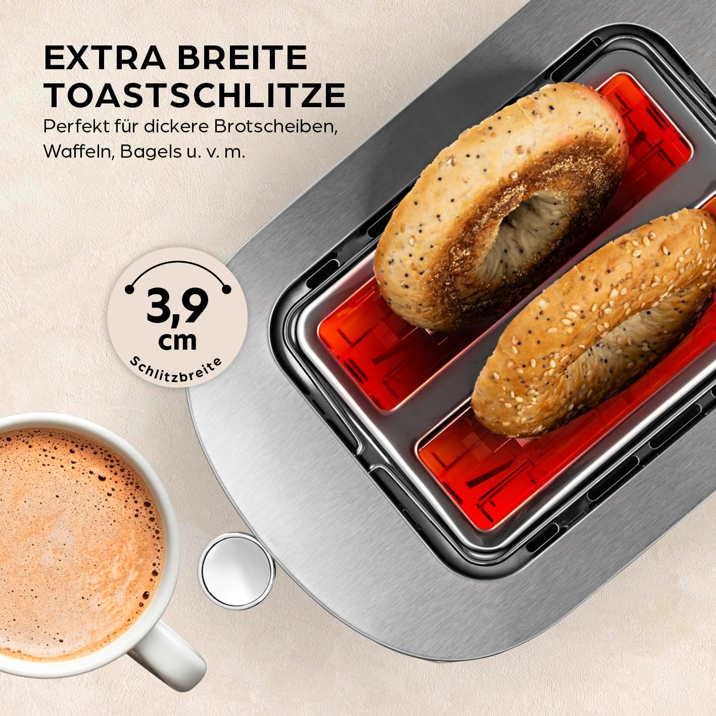 GOURMETmaxx Toaster Kurzschlitz für 2-Scheiben | Schwarzer Toaströster mit 6 Bräunungsgraden und Ready-2-eat-Countdown | Elektrisches Küchengerät mit Touchdisplay, Brötchenaufsatz & Aufwärmfunktion — Ansicht 4