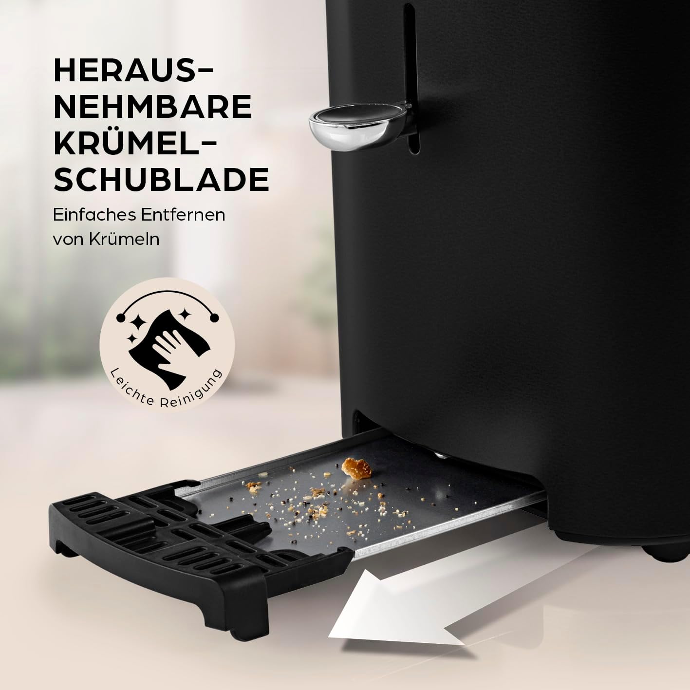 GOURMETmaxx Toaster Kurzschlitz für 2-Scheiben | Schwarzer Toaströster mit 6 Bräunungsgraden und Ready-2-eat-Countdown | Elektrisches Küchengerät mit Touchdisplay, Brötchenaufsatz & Aufwärmfunktion — Ansicht 5