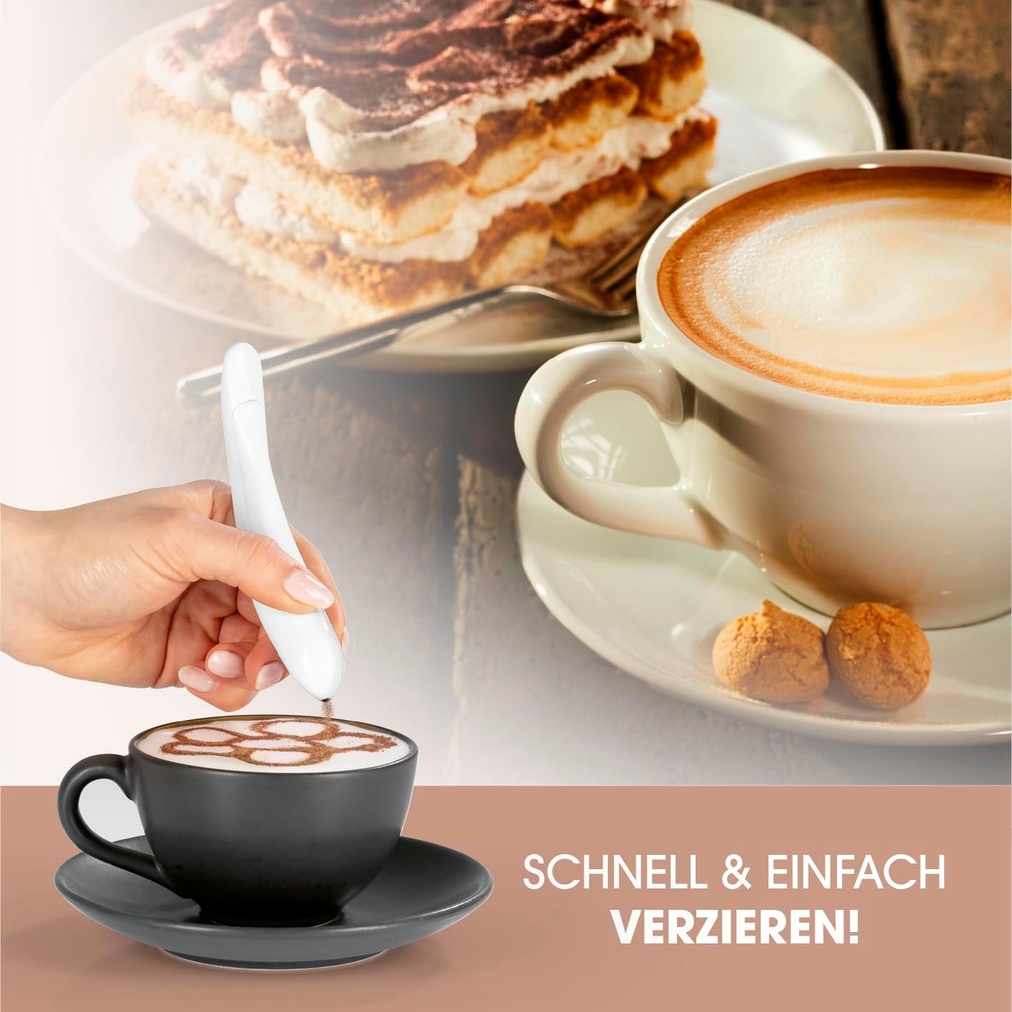 GOURMETmaxx Verzierstift - Veredeln Sie wie ein Barista Ihre Getränke | Ideal für Latte Art, Kakao, Kuchen & mehr | Einfache Anwendung & Reinigung - Integrierter Pulverbehälter — Ansicht 2