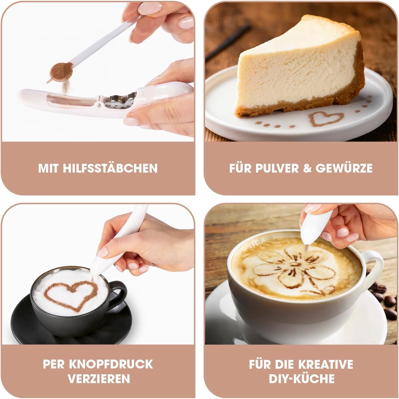 GOURMETmaxx Verzierstift - Veredeln Sie wie ein Barista Ihre Getränke | Ideal für Latte Art, Kakao, Kuchen & mehr | Einfache Anwendung & Reinigung - Integrierter Pulverbehälter — Ansicht 3
