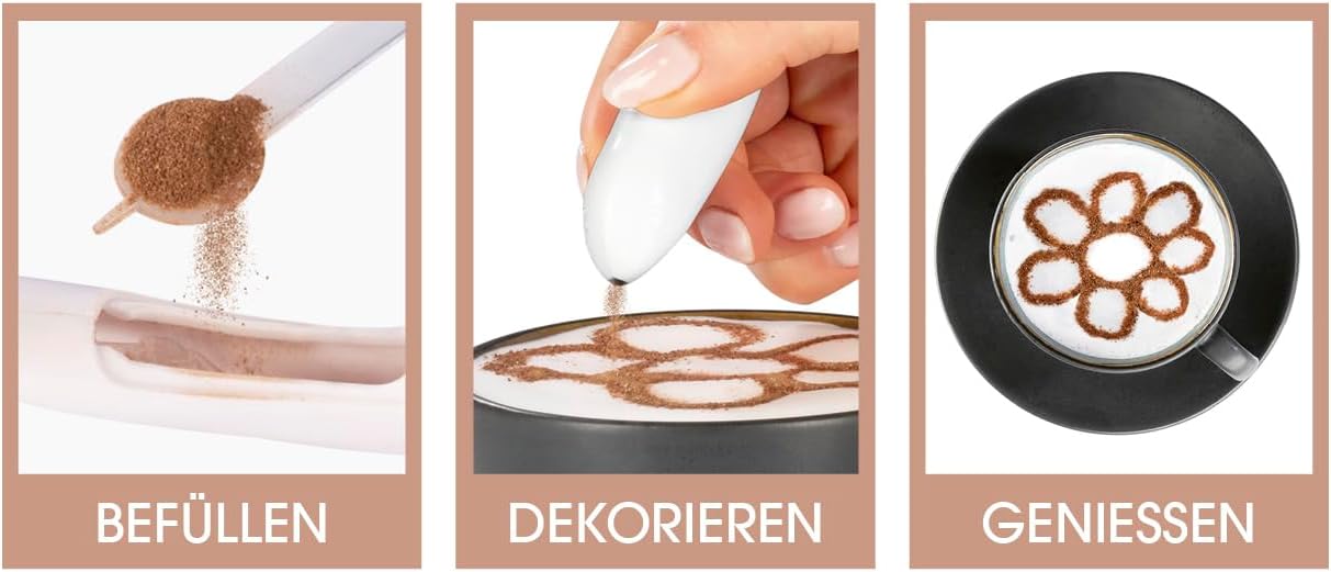 GOURMETmaxx Verzierstift - Veredeln Sie wie ein Barista Ihre Getränke | Ideal für Latte Art, Kakao, Kuchen & mehr | Einfache Anwendung & Reinigung - Integrierter Pulverbehälter — Ansicht 4