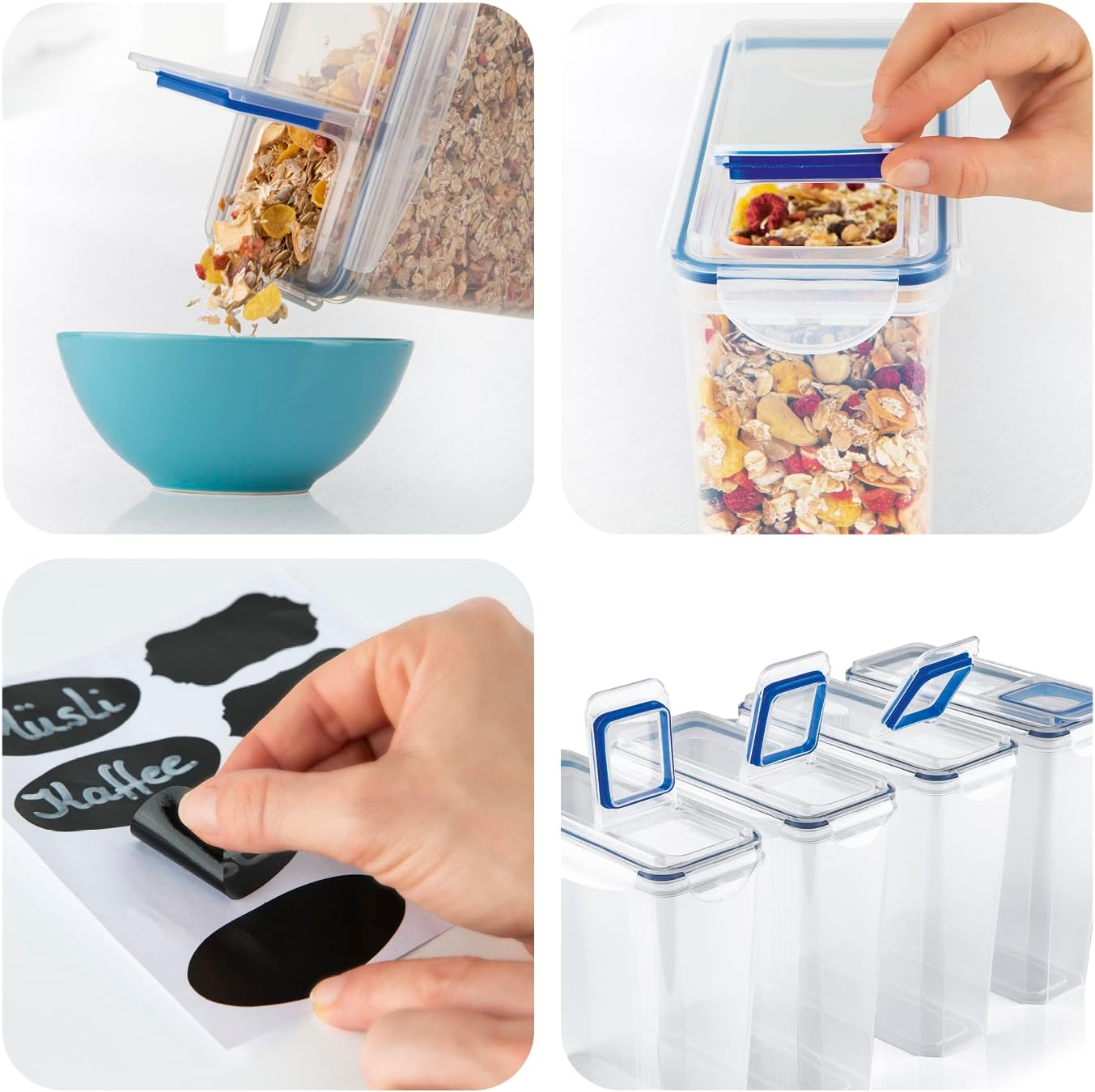 GOURMETmaxx Vorratsdosen 4 Stück | Frischhaltedosen mit wasserdichtem Klick-It Verschluss | Aufbewahrungsboxen mit Schüttvorrichtung im Deckel | Mit Dichtungsring für aromafrisches Aufbewahren — Ansicht 4